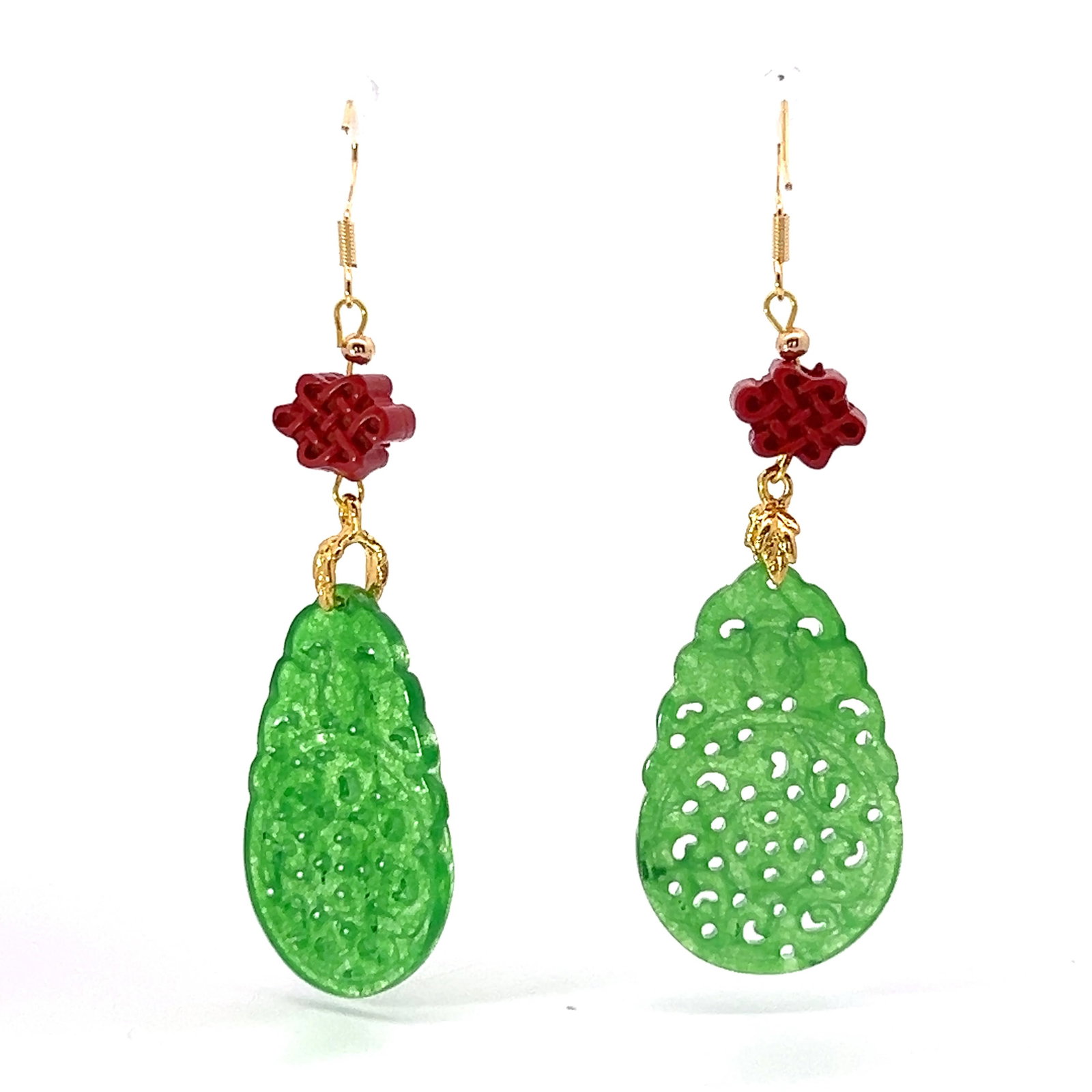 PAIR OF JADEITE AND GOLD-PLATED EARRINGS - 4
