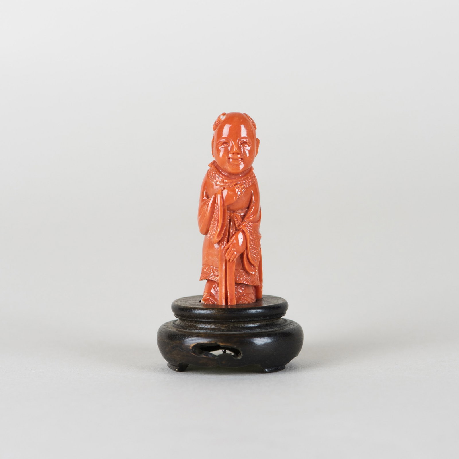CHINESE CARVED CORAL OF FIGURE WITH STAND (1 of 6)