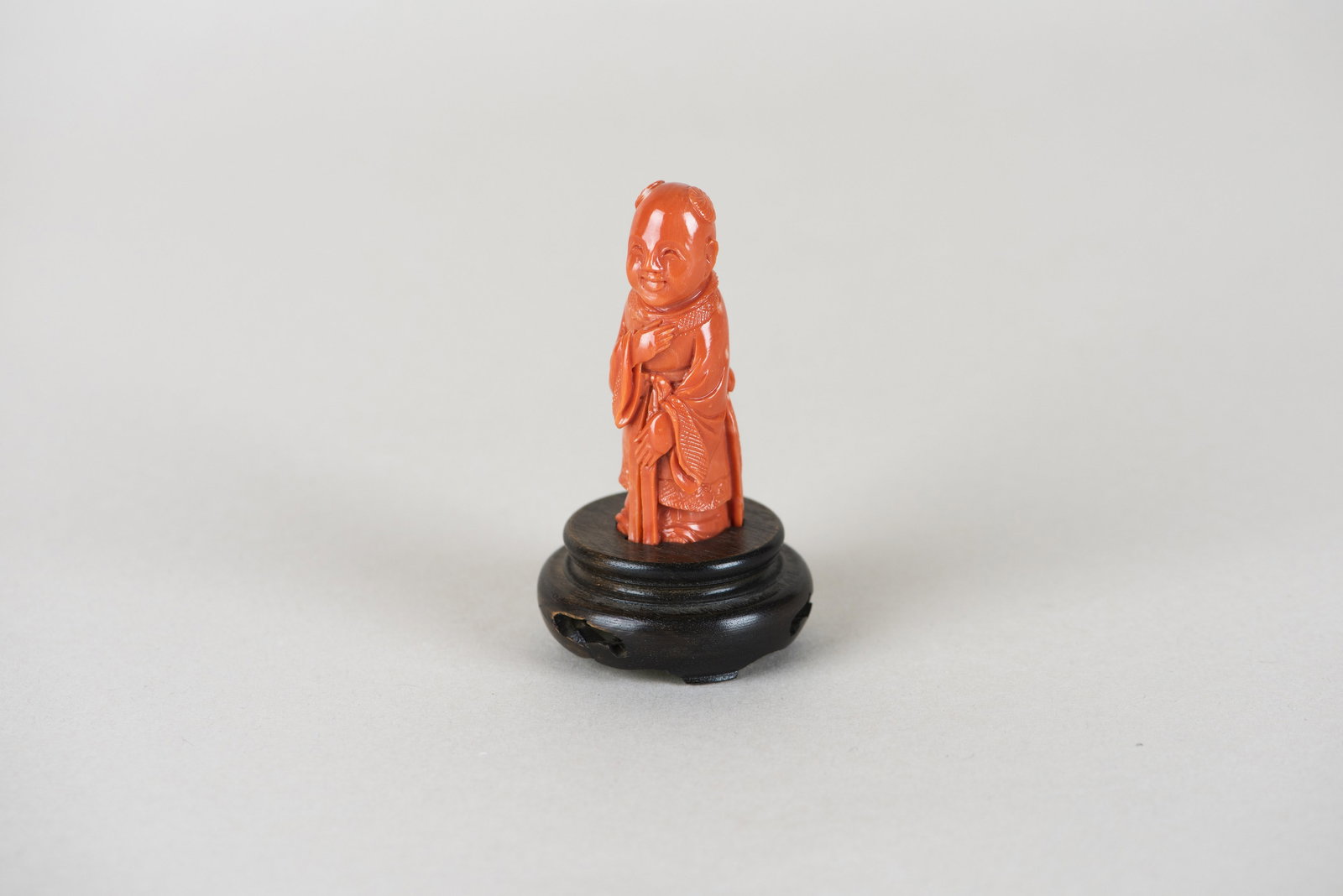 CHINESE CARVED CORAL OF FIGURE WITH STAND - 2