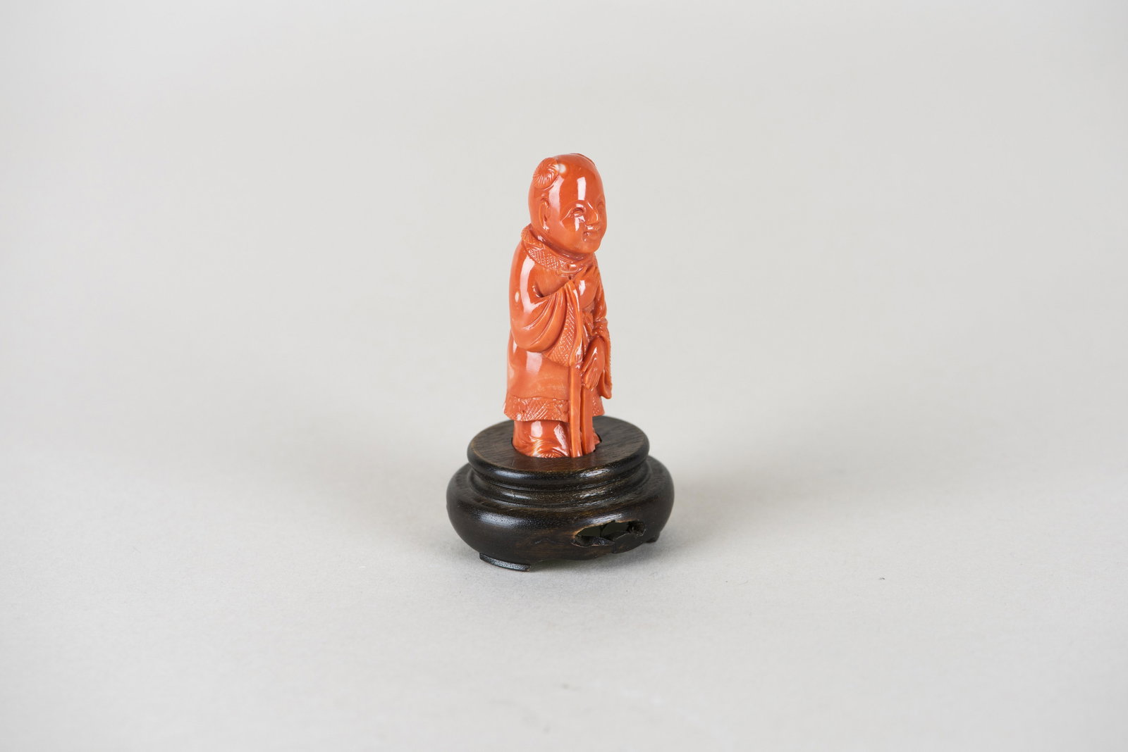 CHINESE CARVED CORAL OF FIGURE WITH STAND - 3