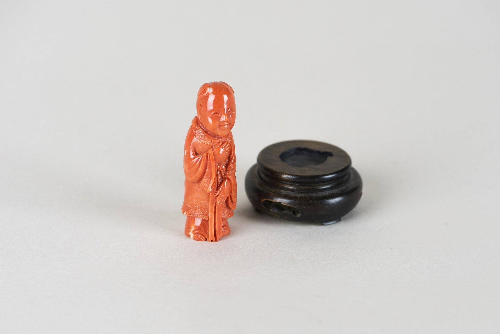 CHINESE CARVED CORAL OF FIGURE WITH STAND - 5