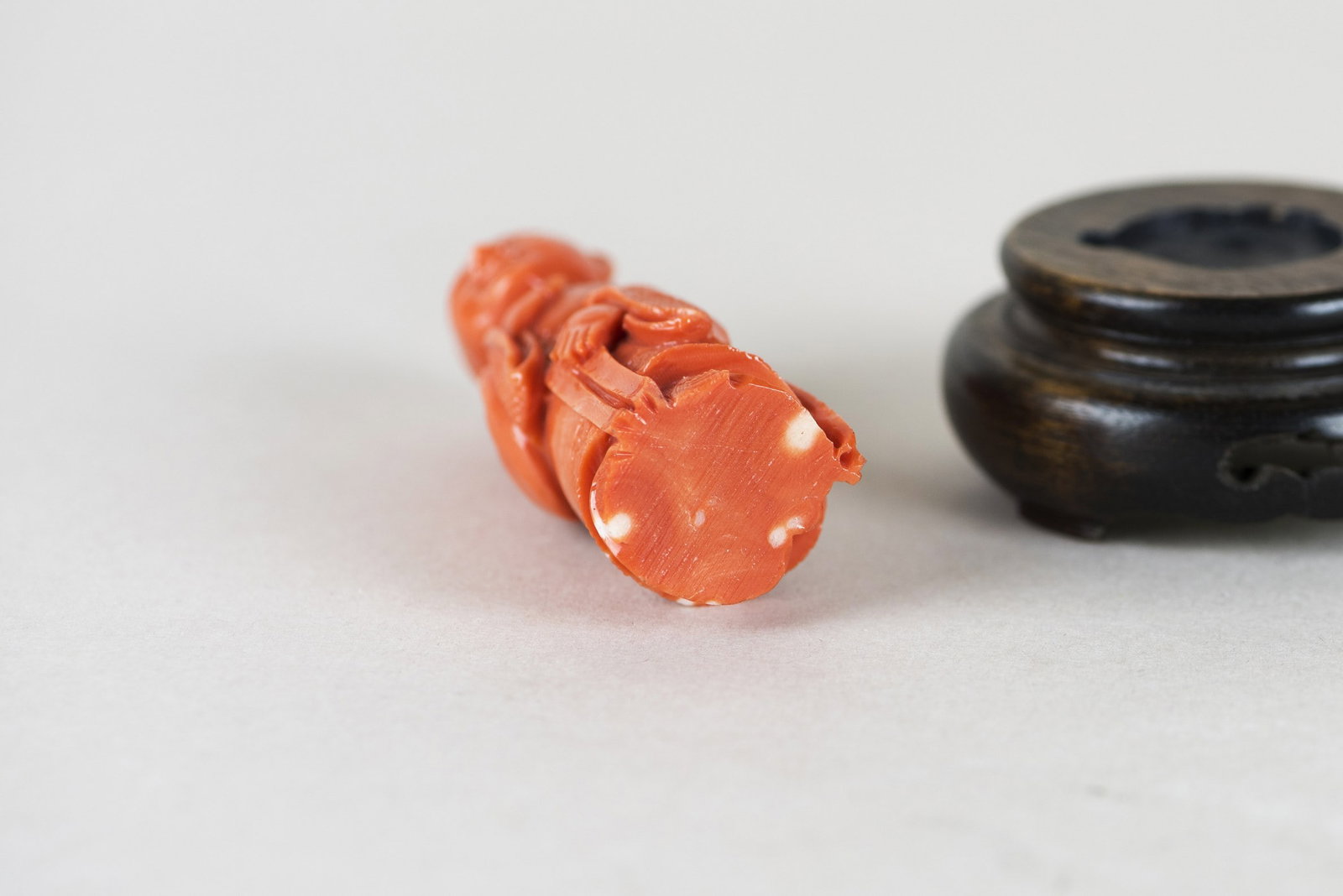 CHINESE CARVED CORAL OF FIGURE WITH STAND - 6