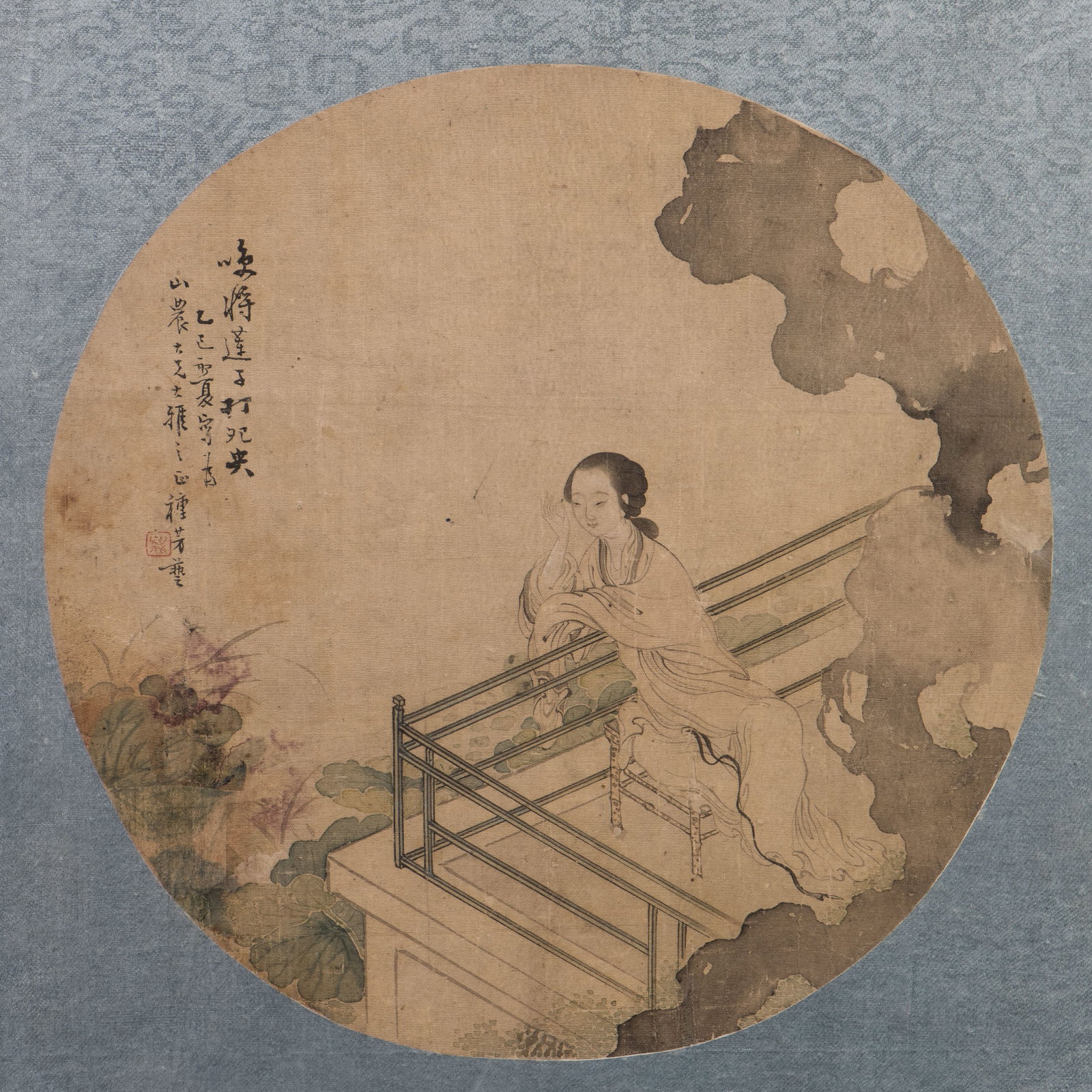ANONYMOUS, FIGURE: Ink and color on paper. Mounted. Image: 9.84"d (25 cm)