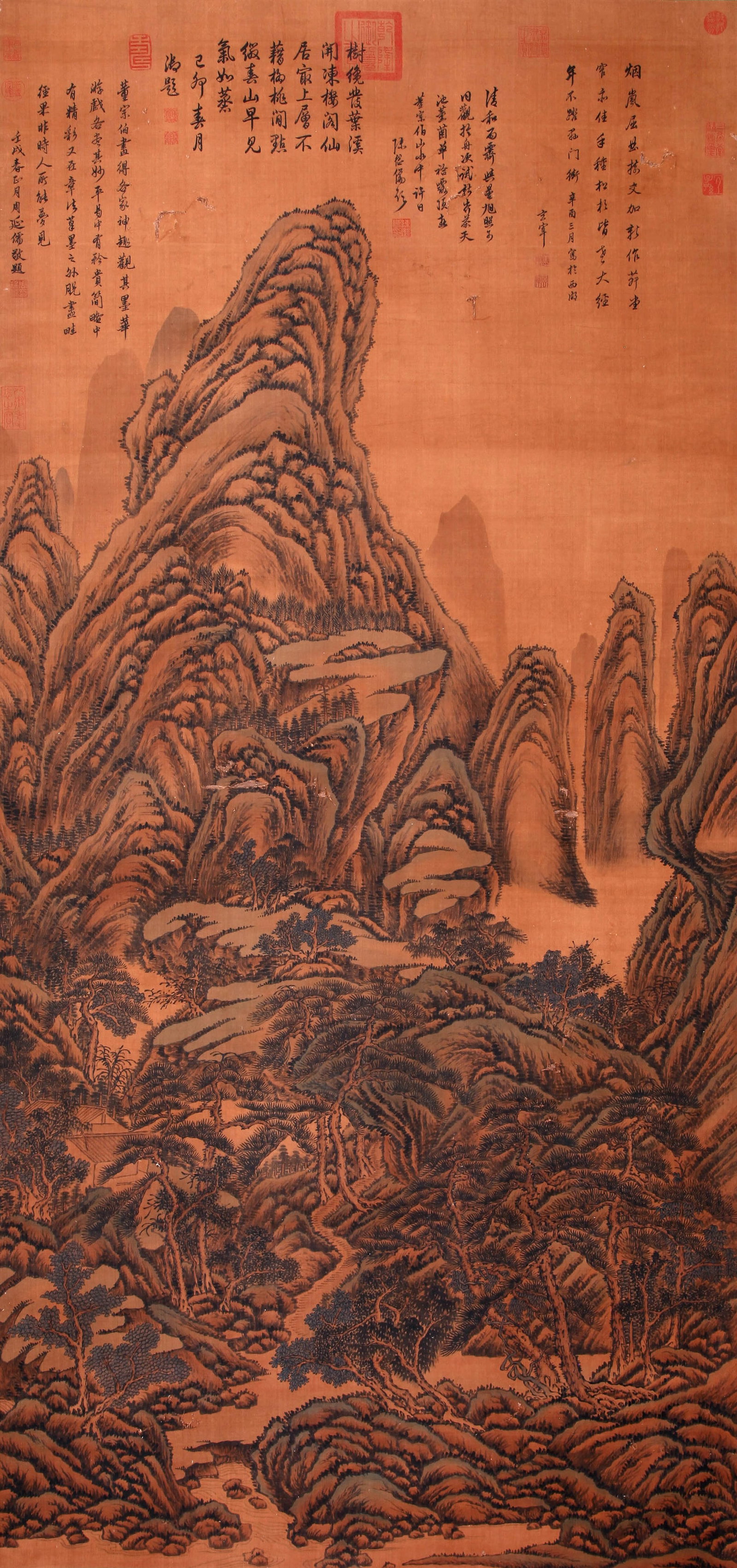 ATTRIBUTED TO DONG QICHANG, LANDSCAPE: Chinese Landscape Painting, marked by Dong Qichang. H180 x 87 cm.