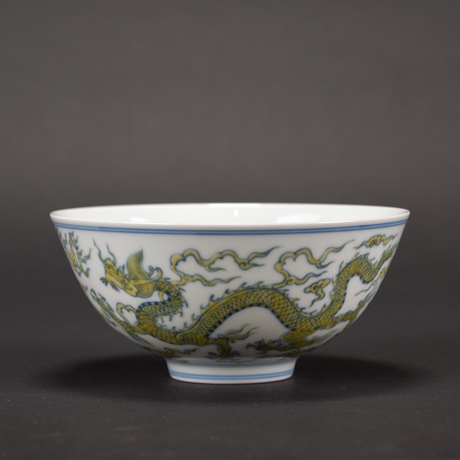 CHINESE DOUCAI 'DRAGON' BOWL: Chinese doucai 'dragon' bowl. 2.76"h x 6.22"w (7 x 15.8 cm) Provenance: Property from an estate in Southern California.