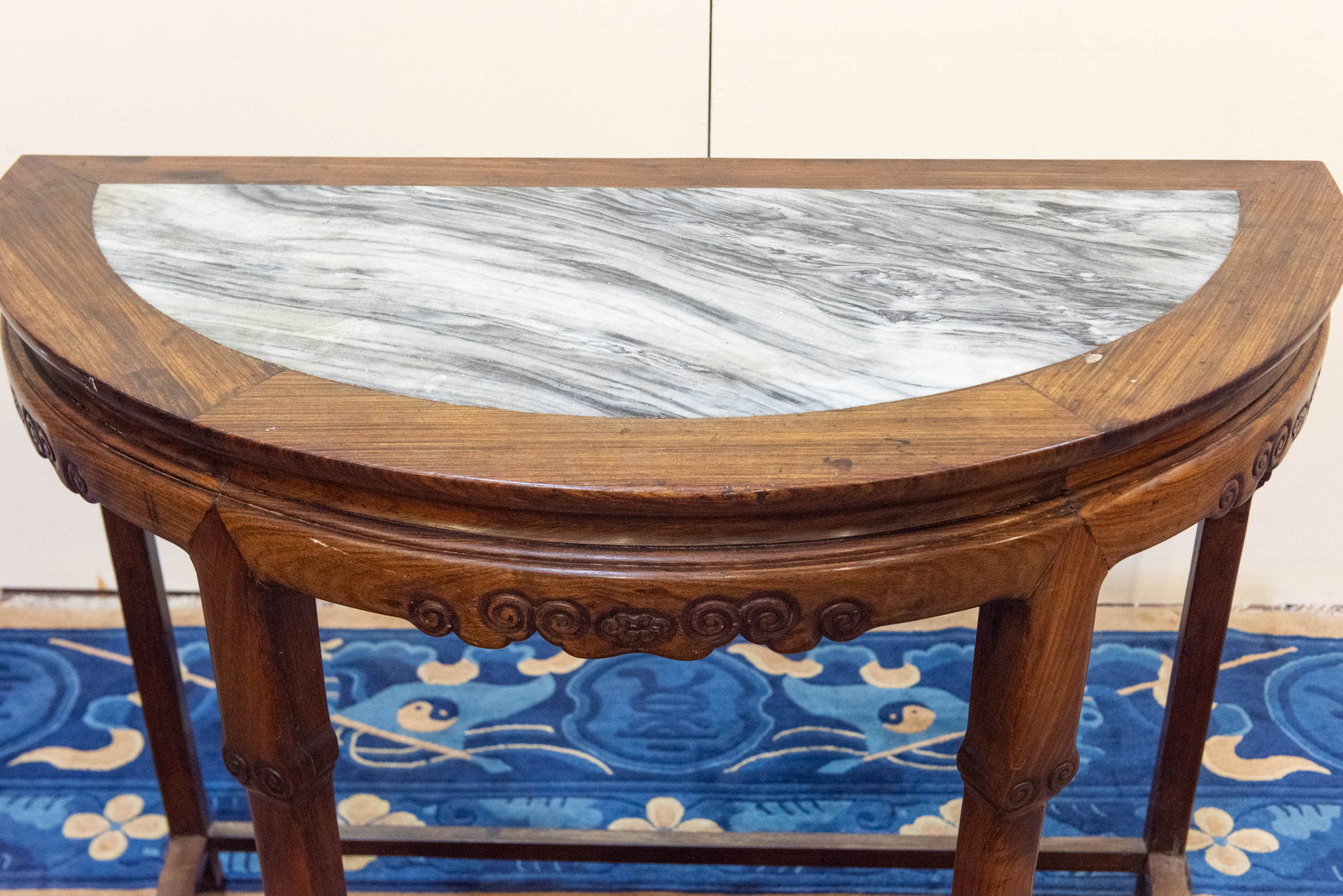 A CHINESE ROSEWOOD DEMI-LUNE SIDE TABLE - 5