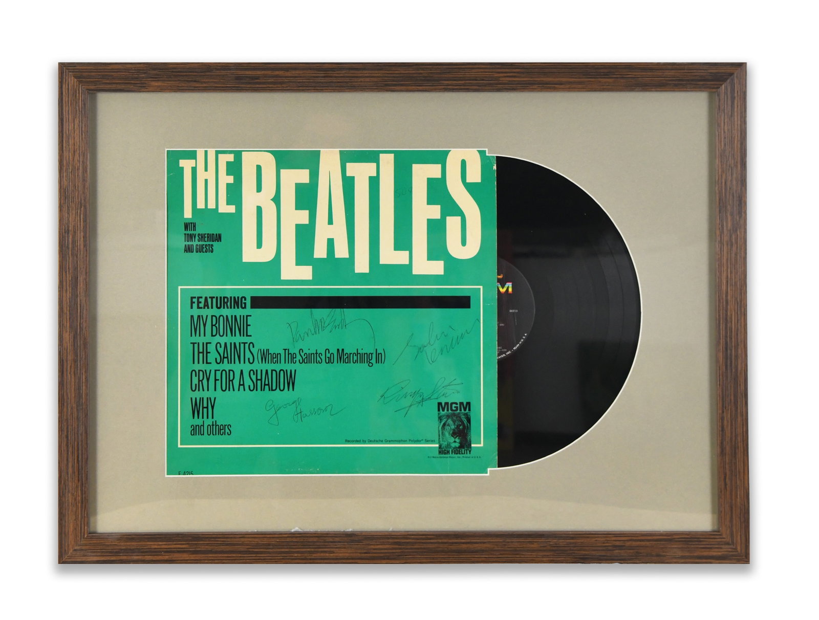 TONY SHERIDAN AND THE BEATLES FRAMED ALBUM DISPLAY "MY BONNIE", BEARING SIGNATURES (1 of 1)