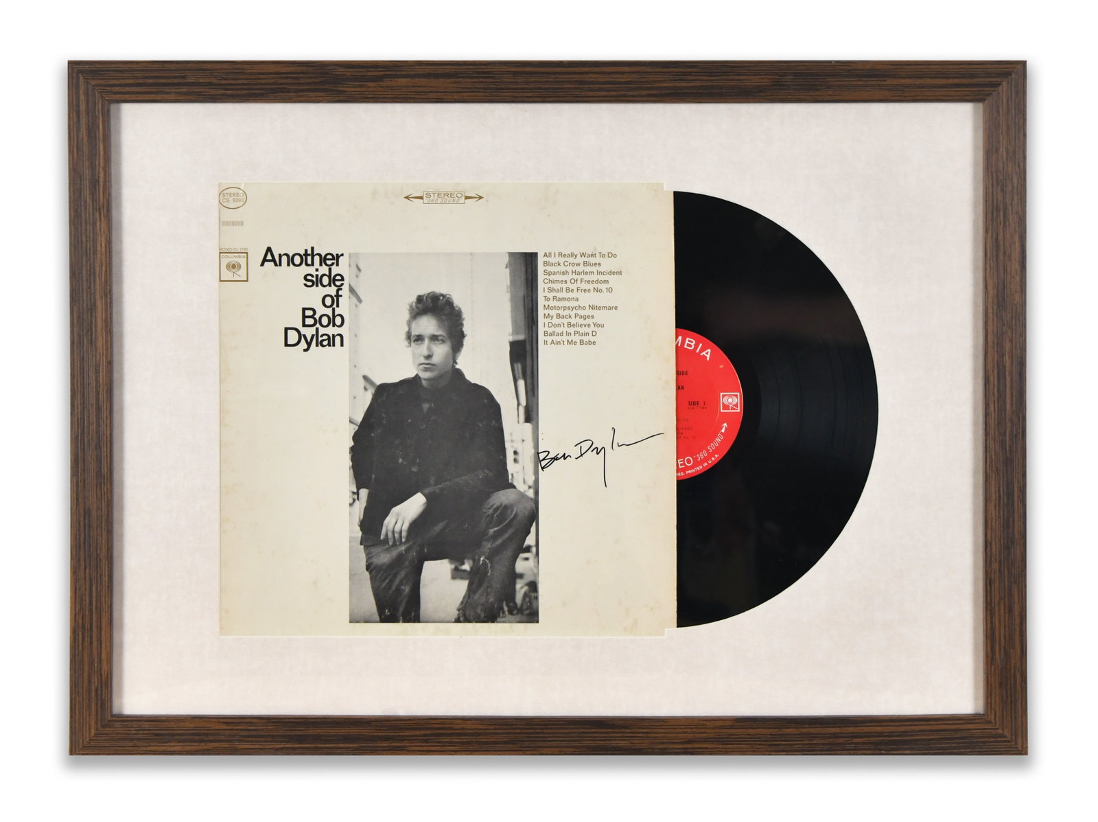 BOB DYLAN FRAMED LP DISPLAY "ANOTHER SIDE OF BOB DYLAN", BEARING SIGNATURE (1 of 1)
