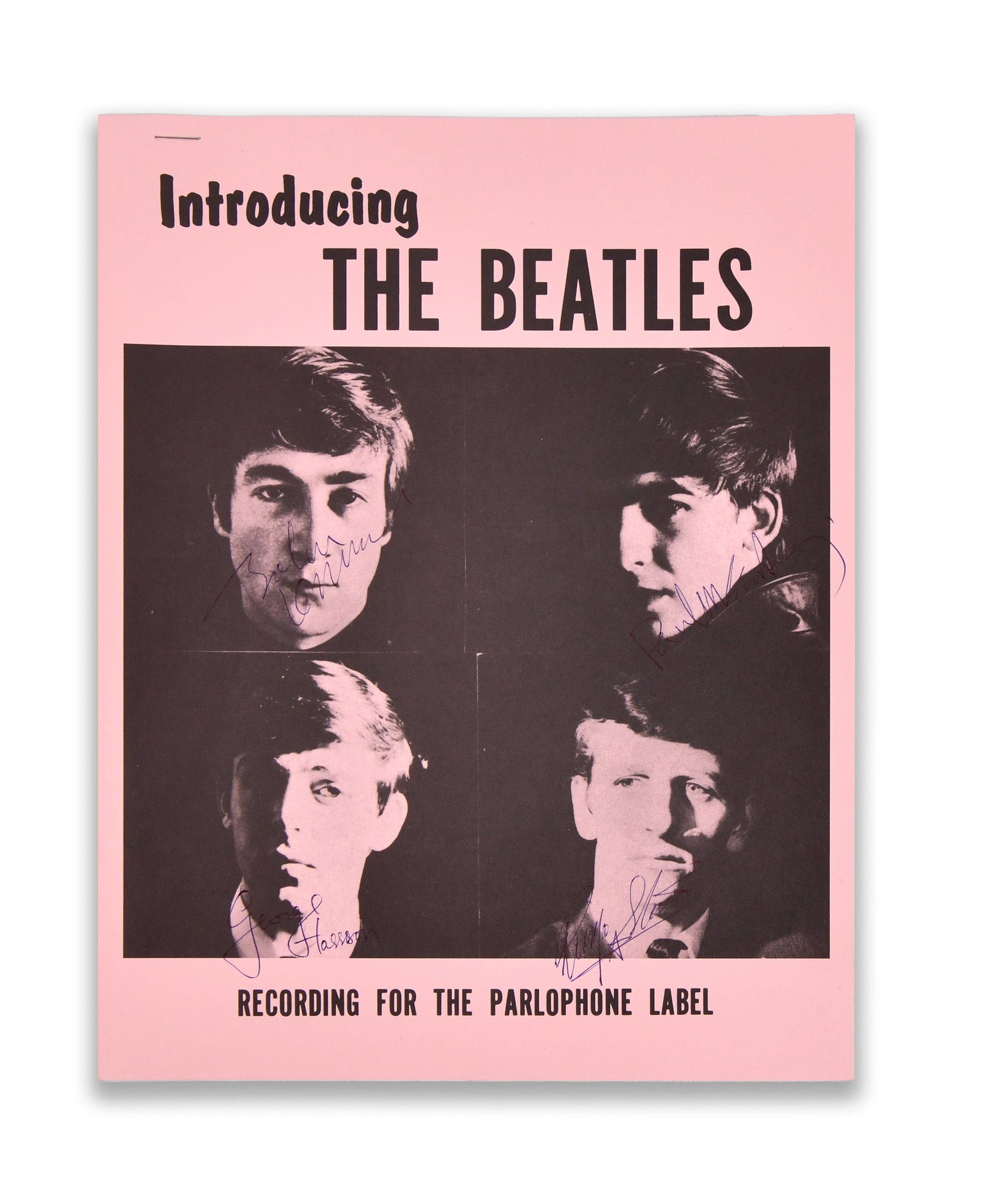 THE BEATLES PROMOTIONAL POSTER "INTRODUCING THE BEATLES", BEARING SIGNATURES (1 of 2)