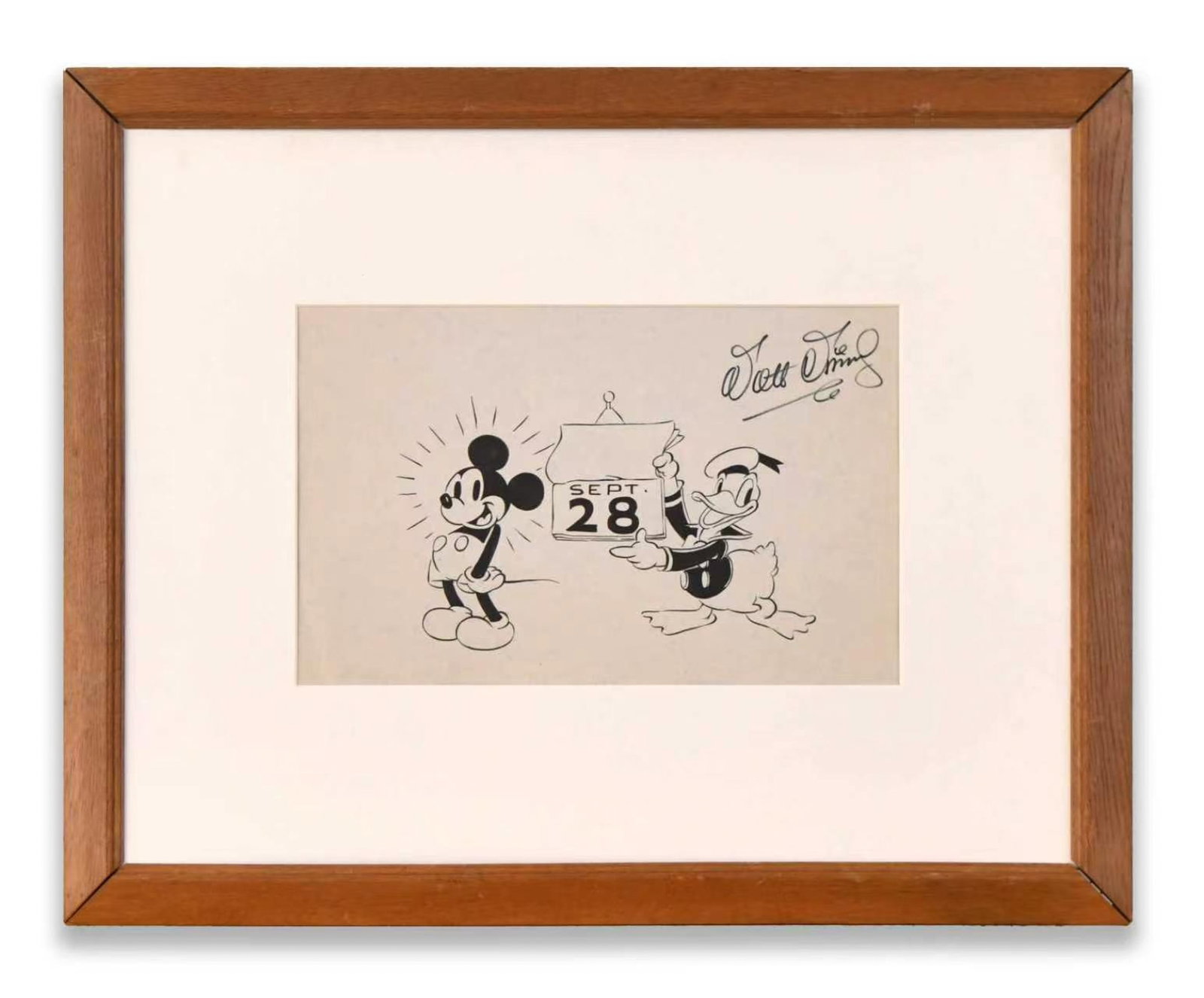 MICKEY MOUSE AND DONALD DUCK CALENDAR ILLUSTRATION, INK ON PAPER (1 of 1)
