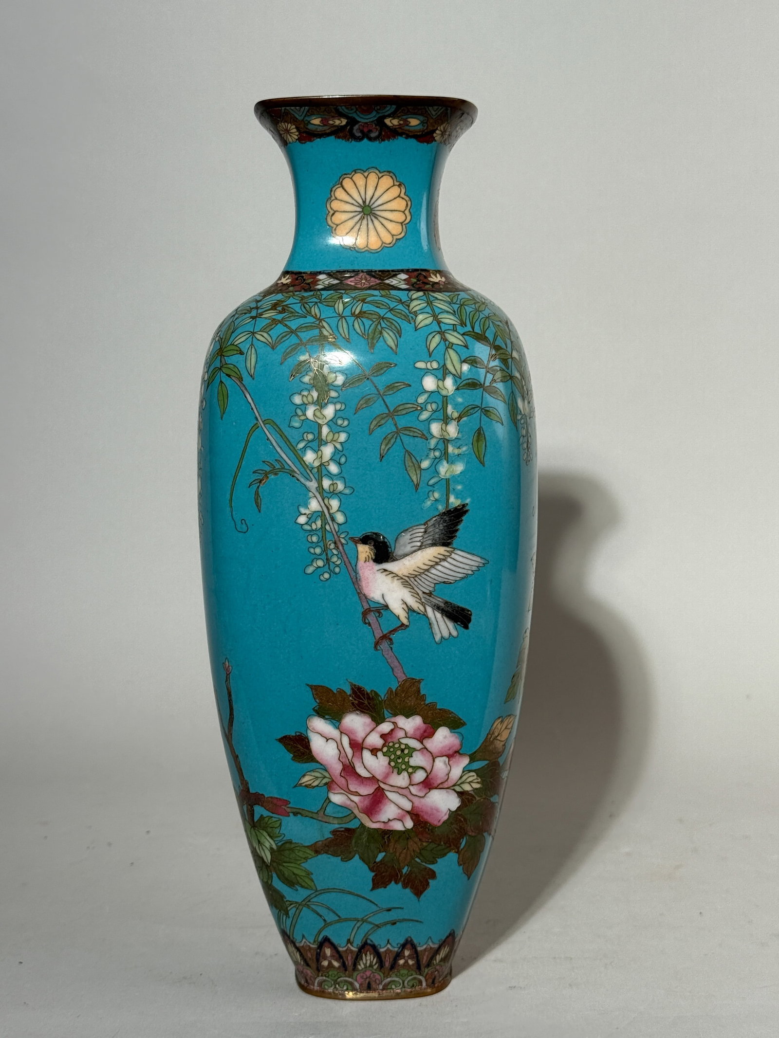 JAPANESE MEIJI CLOISONNE VASE WISTERIA BIRD (1 of 12)
