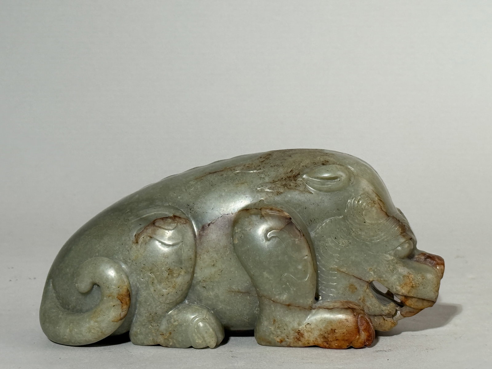 CHINESE CELADON JADE CARVING OF A BEAST (1 of 7)