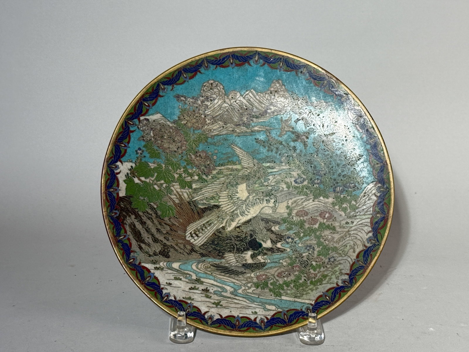 JAPANESE CLOISONNE CHARGER HAWK (1 of 10)