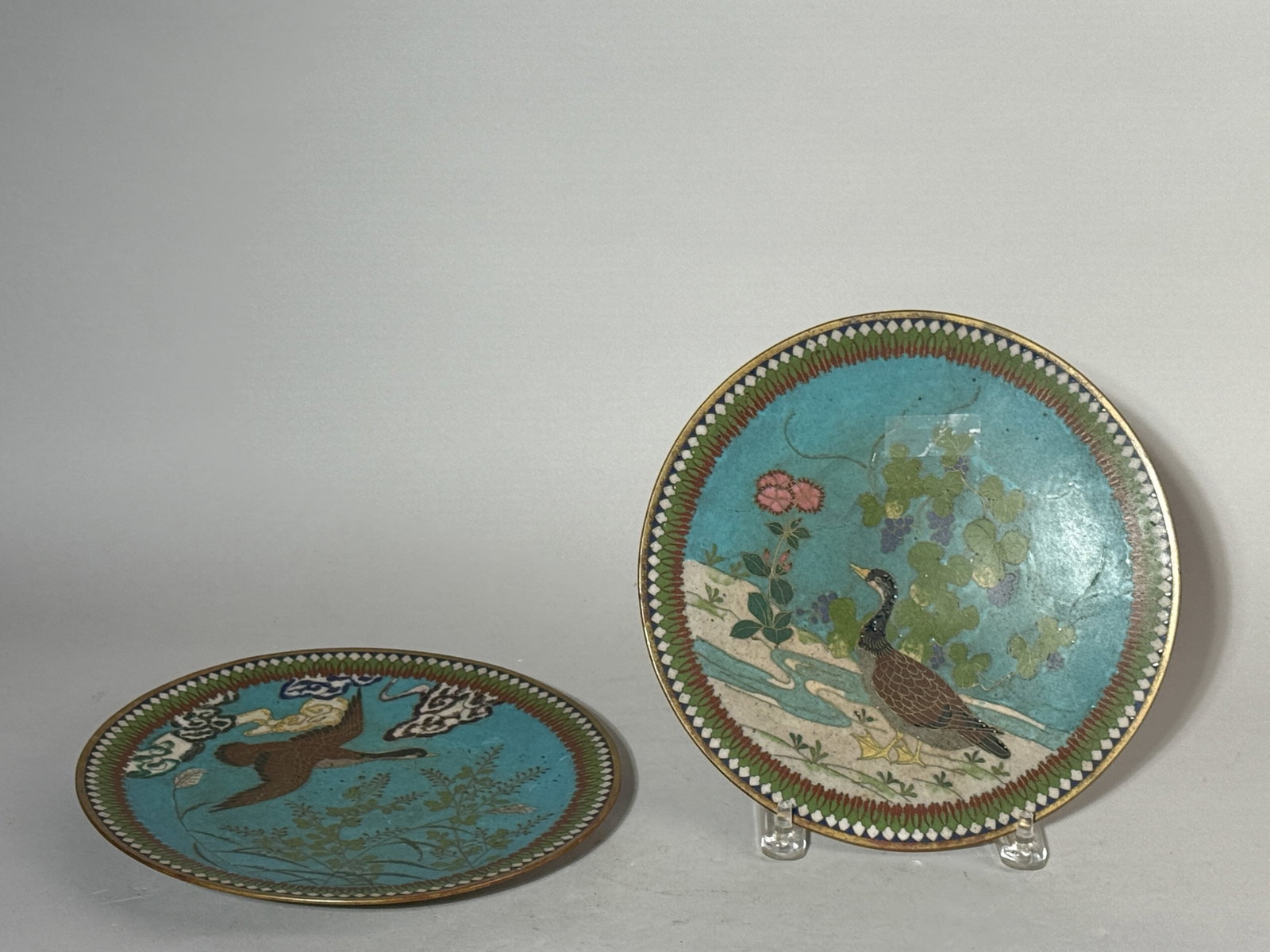 PAIR OF JAPANESE CLOISONNE CHARGERS WITH GOOSE SCENE (1 of 9)