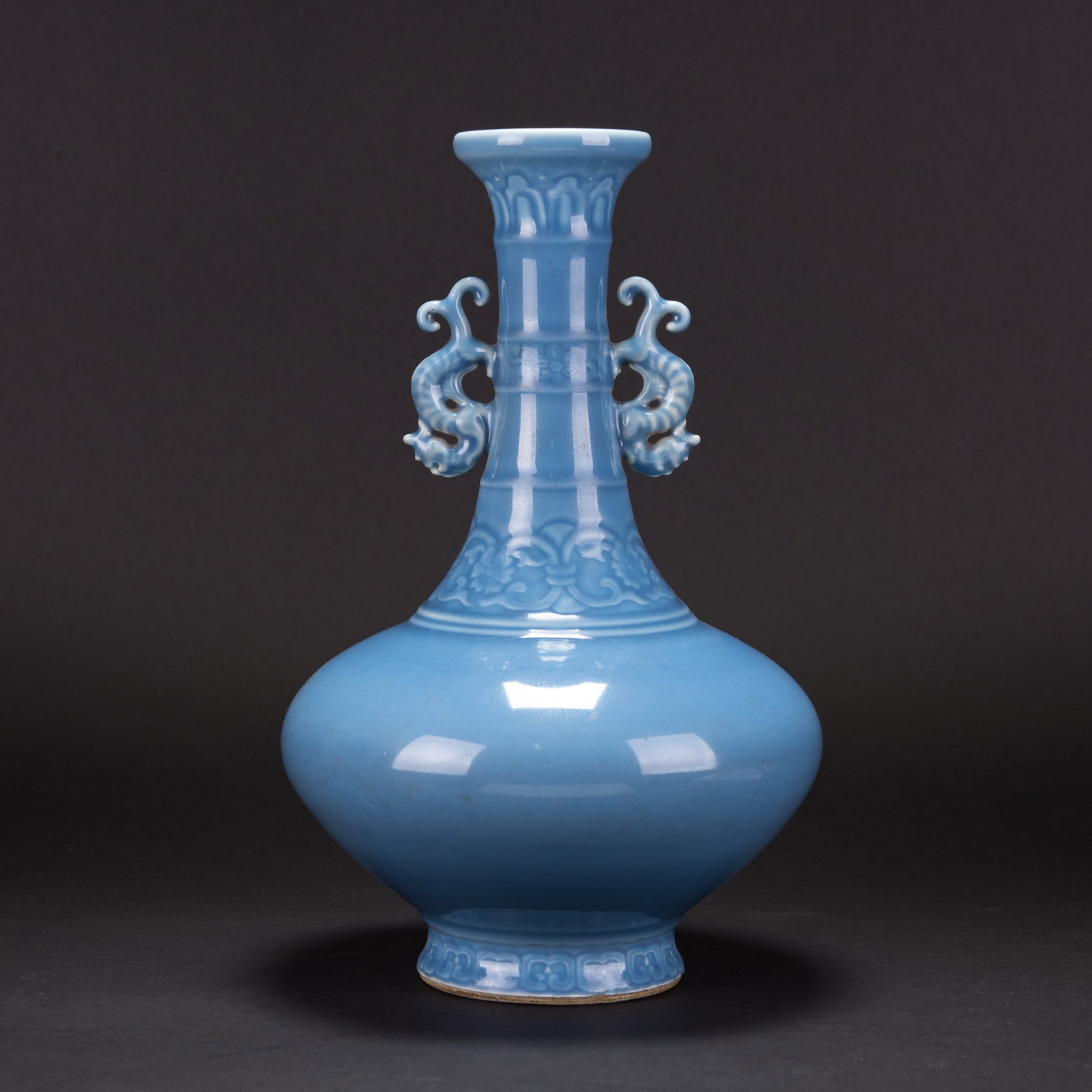 A SKY-BLUE GLAZED DOUBLE-EAR VASE, 19TH CENTURY (1 of 10)