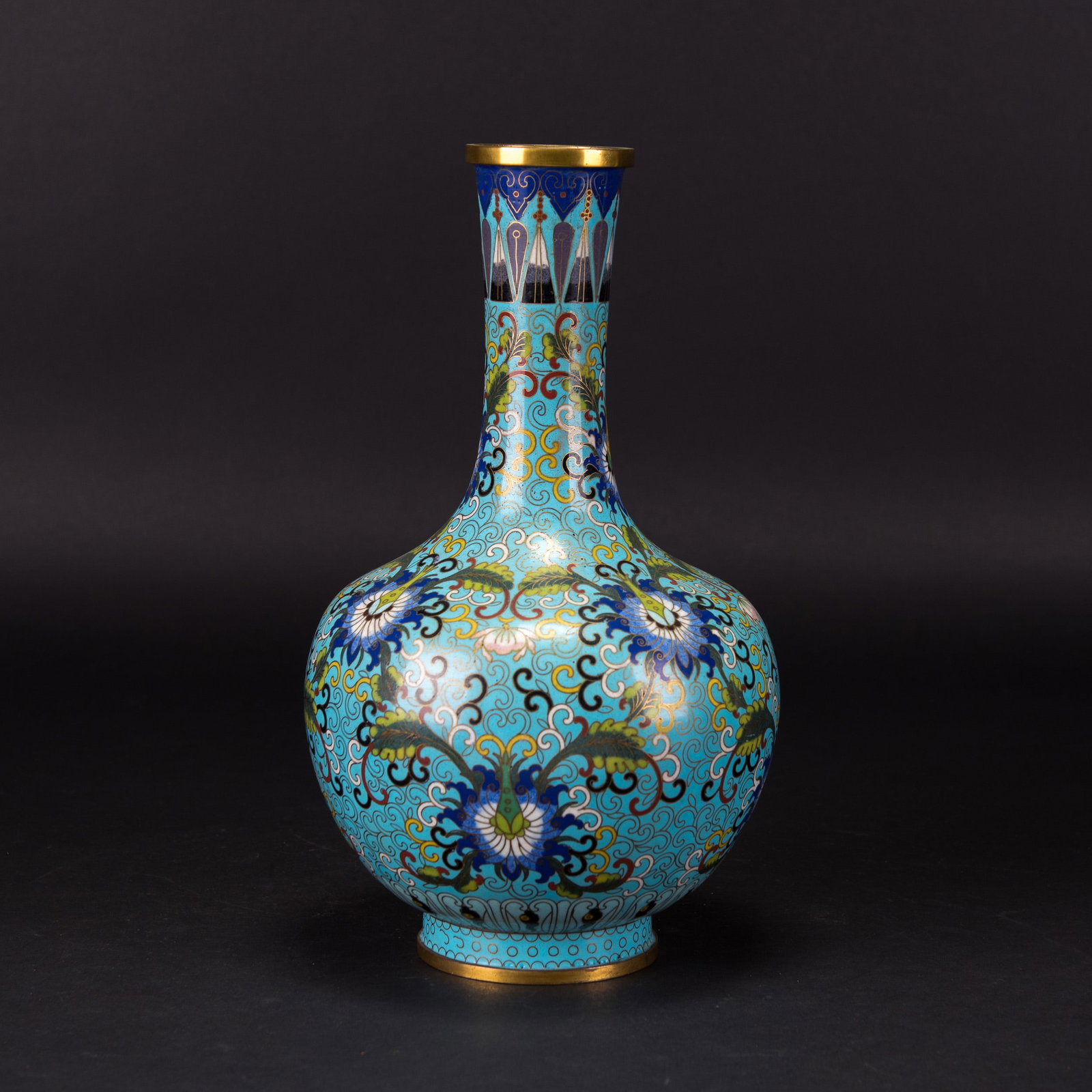 A CHINESE CLOISONNE ENAMEL BOTTLE VASE, QING DYNASTY (1 of 11)