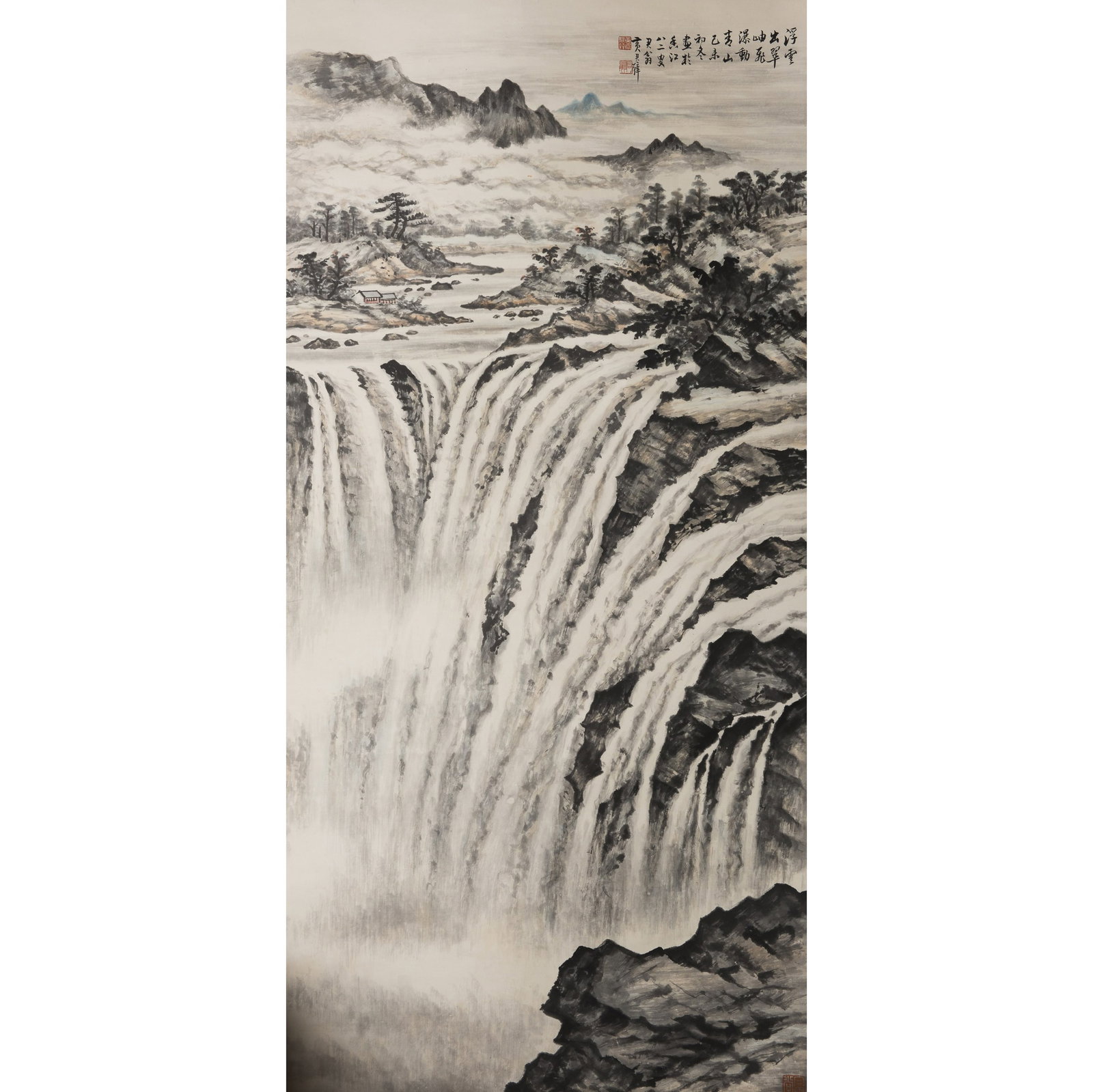 ATTRIBUTED TO HUANG JUNBI (1898-1991), LANDSCAPE: Attributed to Huang Junbi (1898-1991), Landscape, ink and color on paper, hanging scroll. 59.06"h x 28.94"w (150 x 73.5 cm)