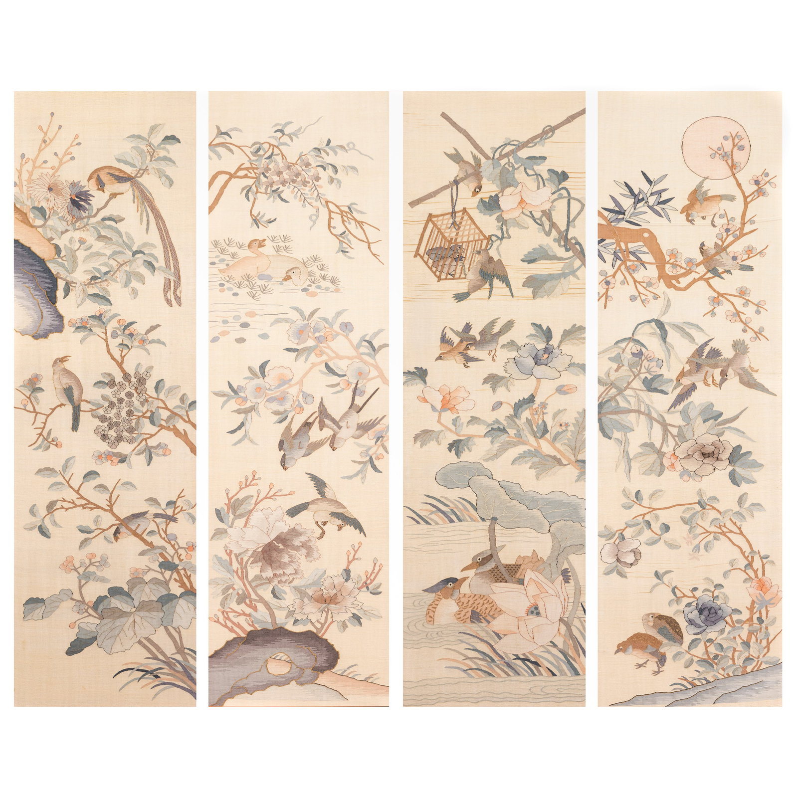 A GROUP OF CHINESE EMBROIDERED "FLOWER AND BIRD" FRAMES (1 of 15)