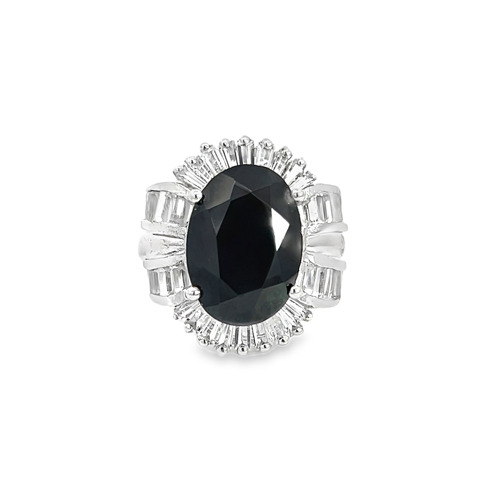 BLACK DIAMOND AND STERLING SILVER RING: Black diamond and sterling silver ring. Size: 5; 5.8 grams