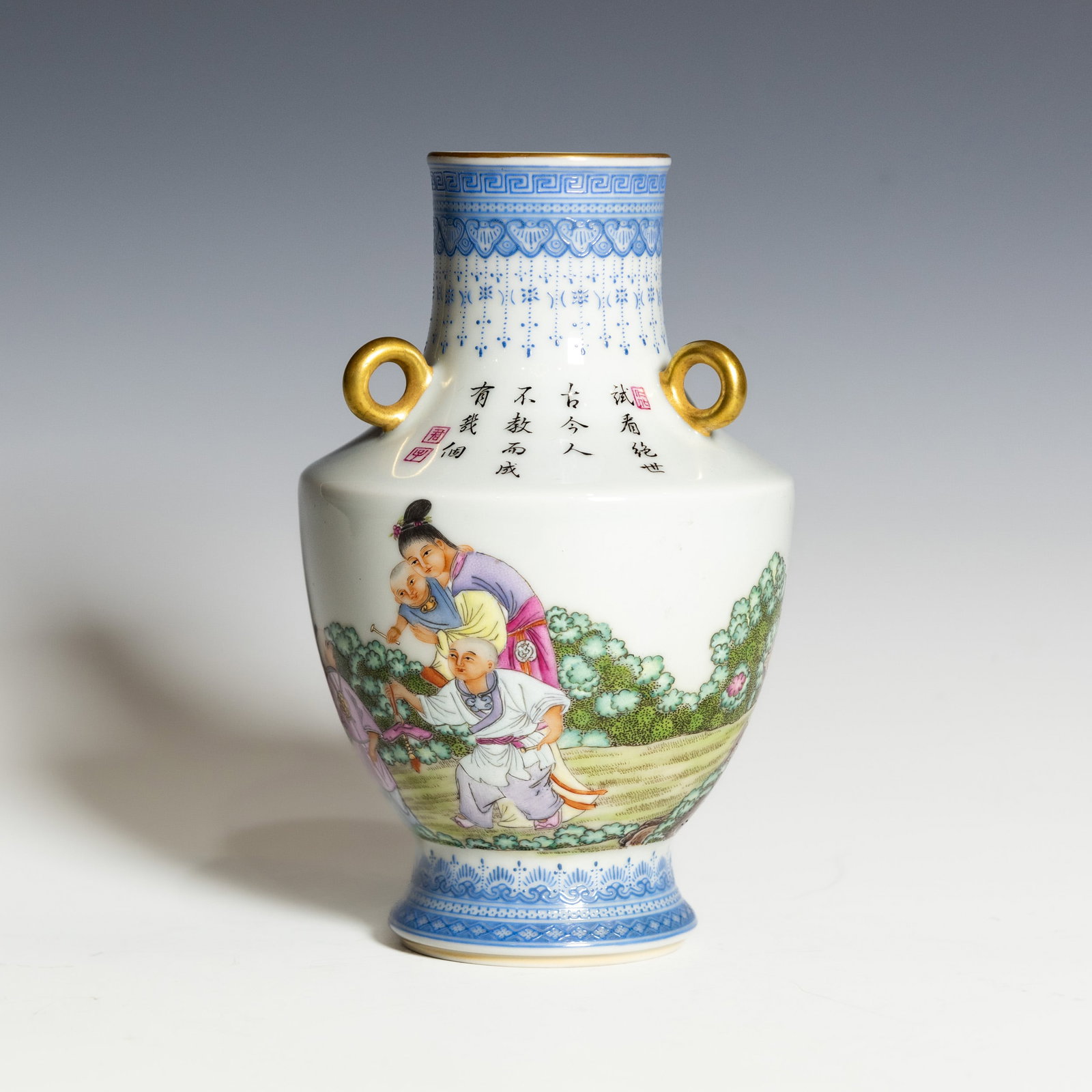 A FALANGCAI "FIGURAL" VASE, QIANLONG MARK (1 of 9)