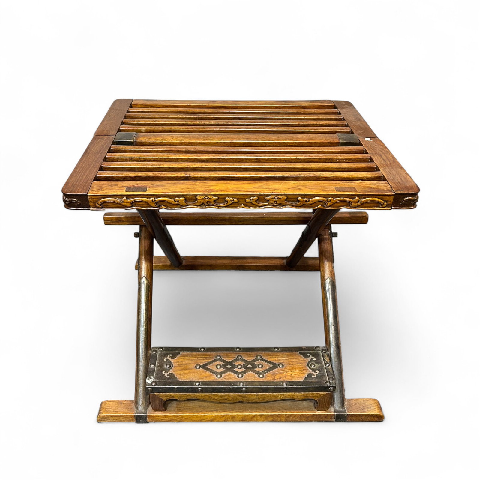 CHINESE HUANGHUALI FOLDING STOOL (Y): Chinese huanghuali folding stool (Y). 19.29"h x 21.65"w x 22.05"l (49 x 55 x 56 cm) (Y) Subject to CITES regulations when exporting items outside of the US.