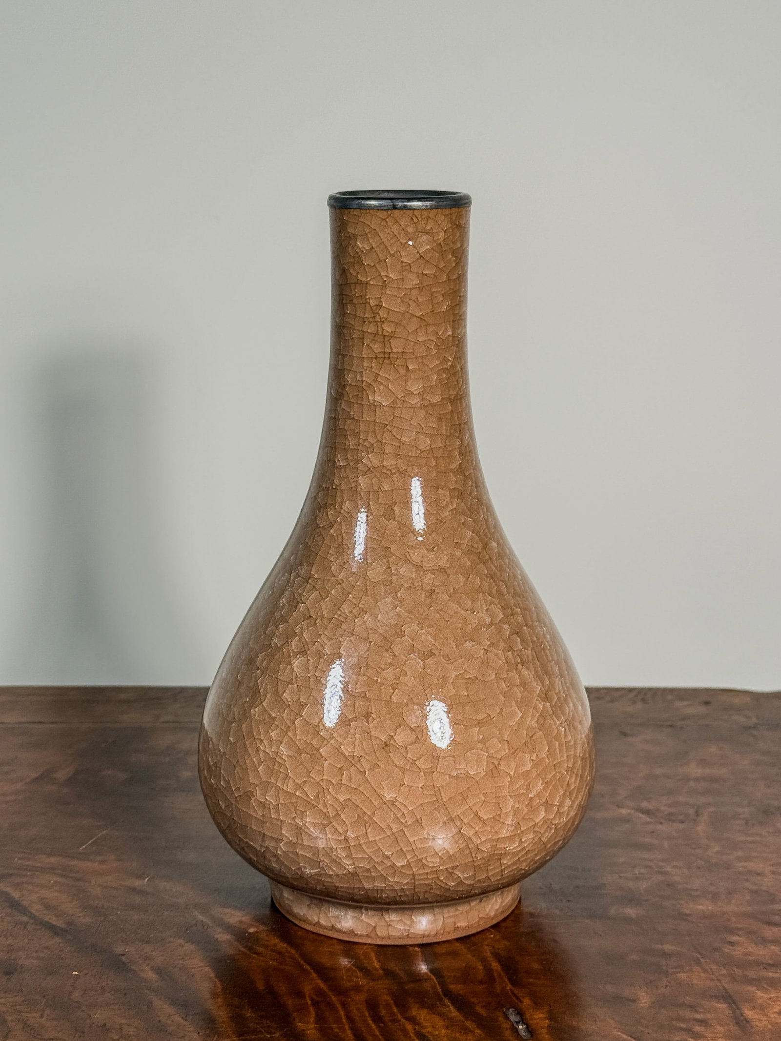 CHINESE YELLOW CRACKLE-GLAZED PORCELAIN VASE WITH POEM (1 of 10)
