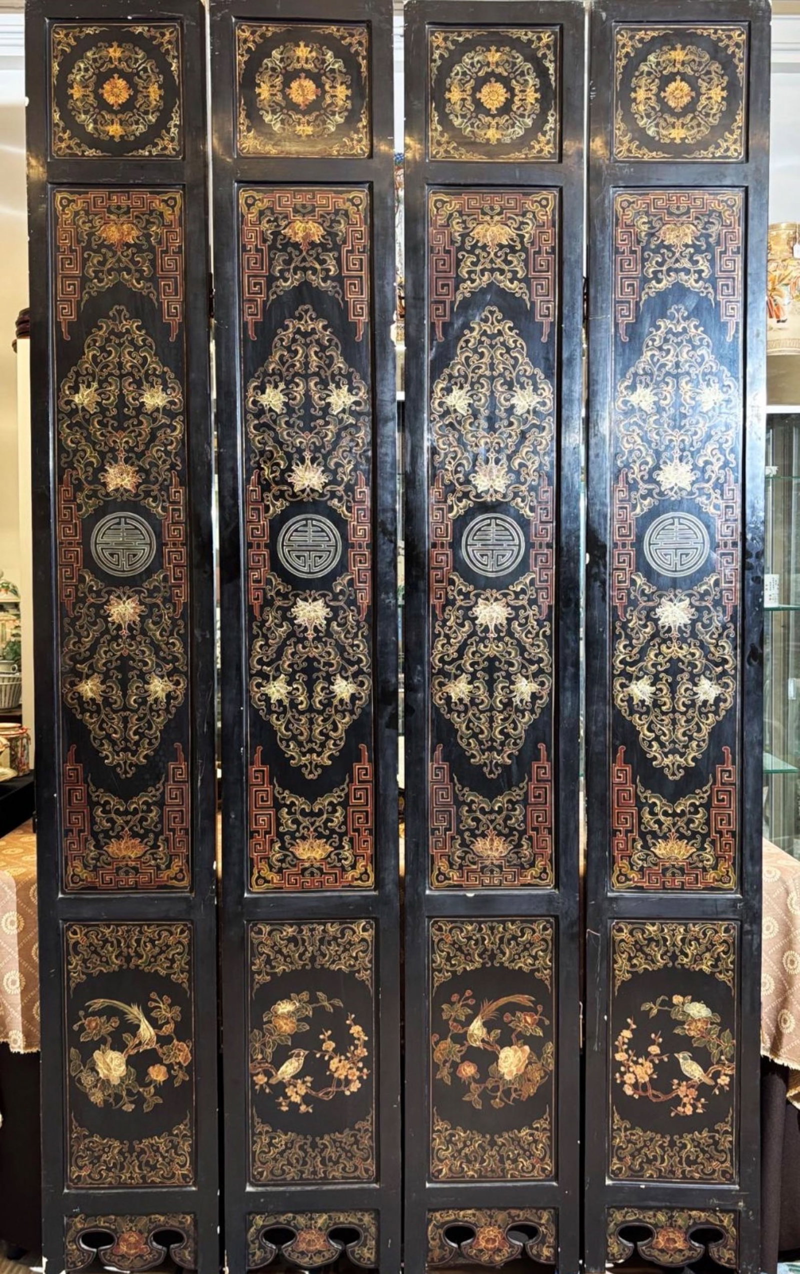 CHINESE LACQUER FLOOR SCREEN WITH JADE INSERTS - 13