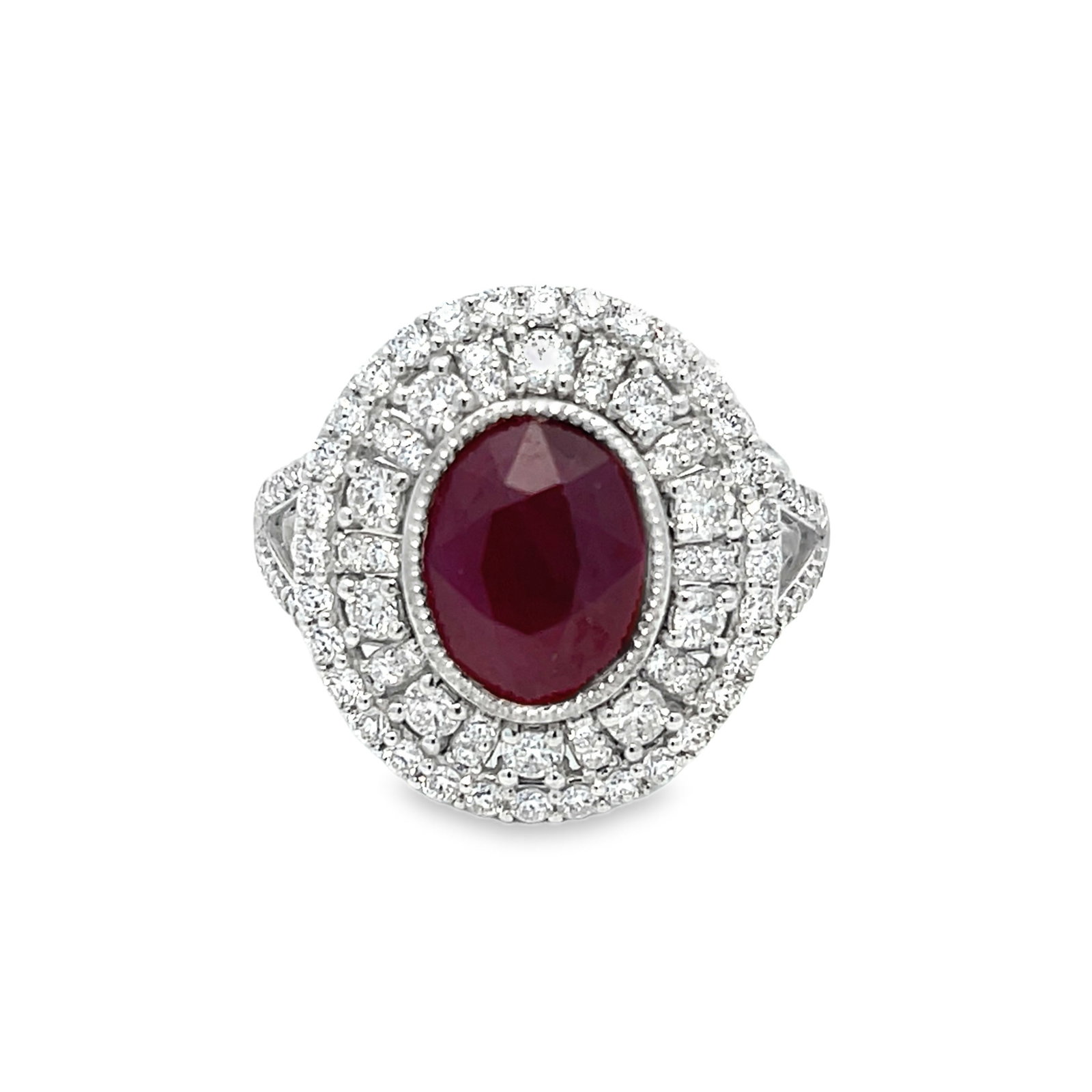 PLATINUM, BURMESE RUBY AND DIAMOND RING WITH AIGL & GIA: Platinum, Burmese ruby and diamond ring with AIGL & GIA. 8.8 grams platinum ring set with 0.99 carats of diamonds and 3.50 carats of Burmese ruby (AIGL/GIA). Size: 6.75