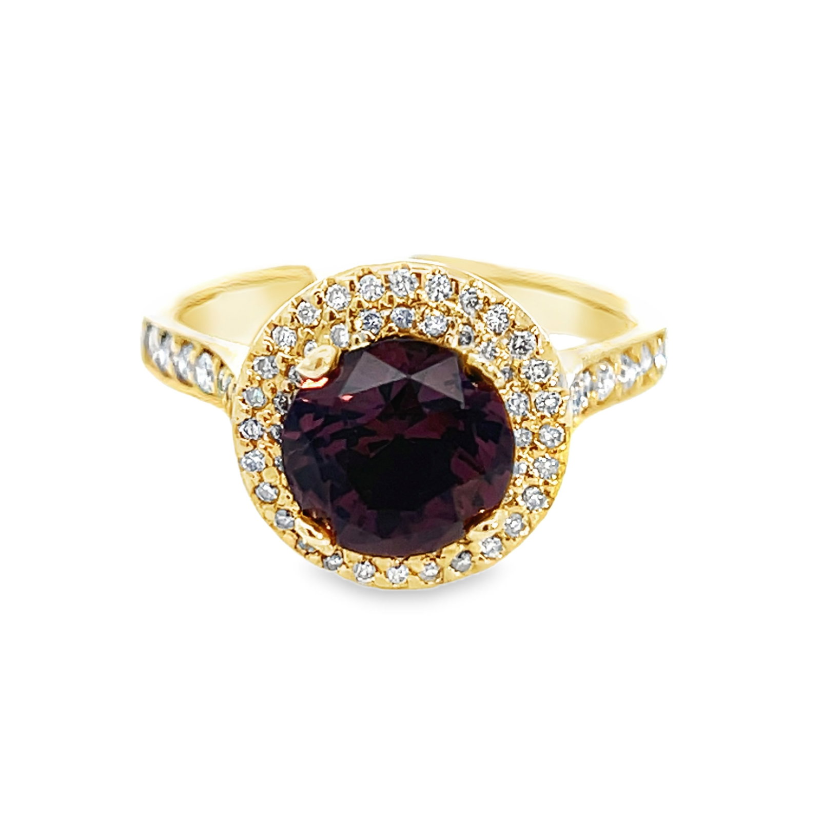 14K GOLD, SPINEL AND DIAMOND RING WITH GGA REPORT: 14K gold, spinel and diamond ring with GGA report. 5.9 grams 14K gold ring set with 0.33 carats of diamonds and 2.61 carats of spinel. Size: 5.75