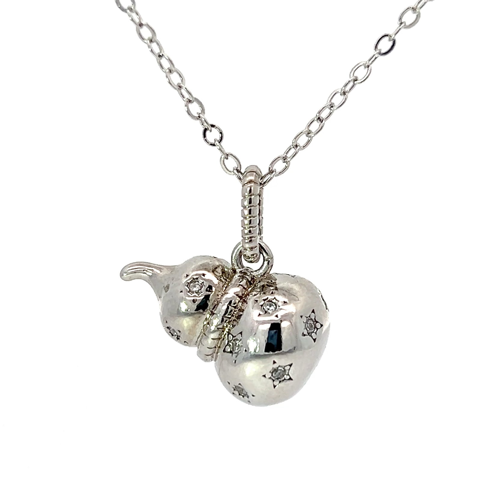 DOUBLE-GOURD-SHAPED PENDANT AND NECKLACE: Double-gourd-shaped pendant and necklace. Pendant: 0.79"h x 0.28"d (2 x 0.7 cm) Necklace: 17.32"l (44 cm) Weight: 10.9 g