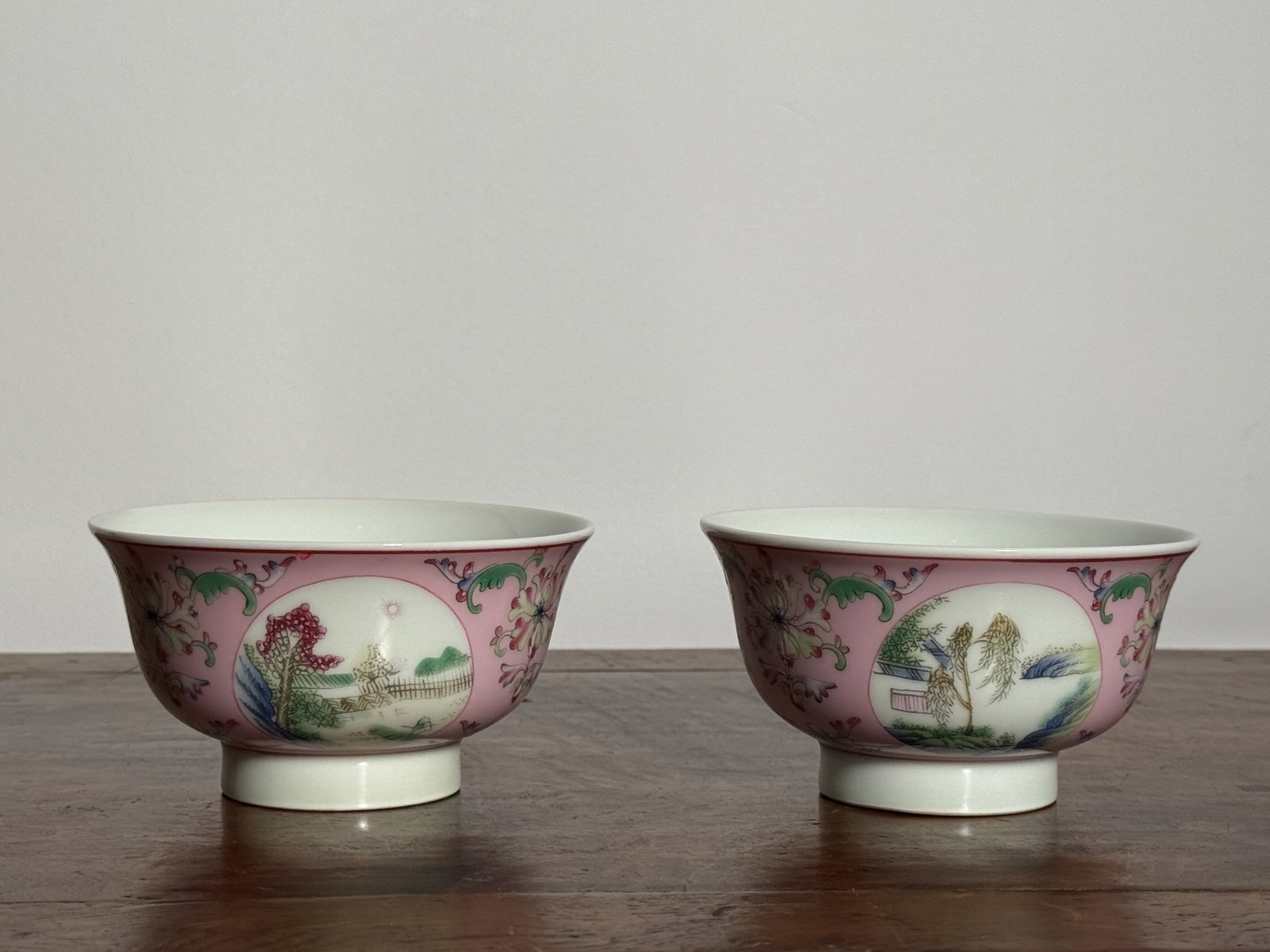 PAIR CHINESE FAMILLE ROSE PORCELAIN BOWLS: Pair of Chinese famille rose porcelain bowls. Dimensions: Diameter: 4.3 in. (10.9 cm); Height: 2.25 in. (5.7 cm). Note: This item is in New York, where it can be shipped from.
