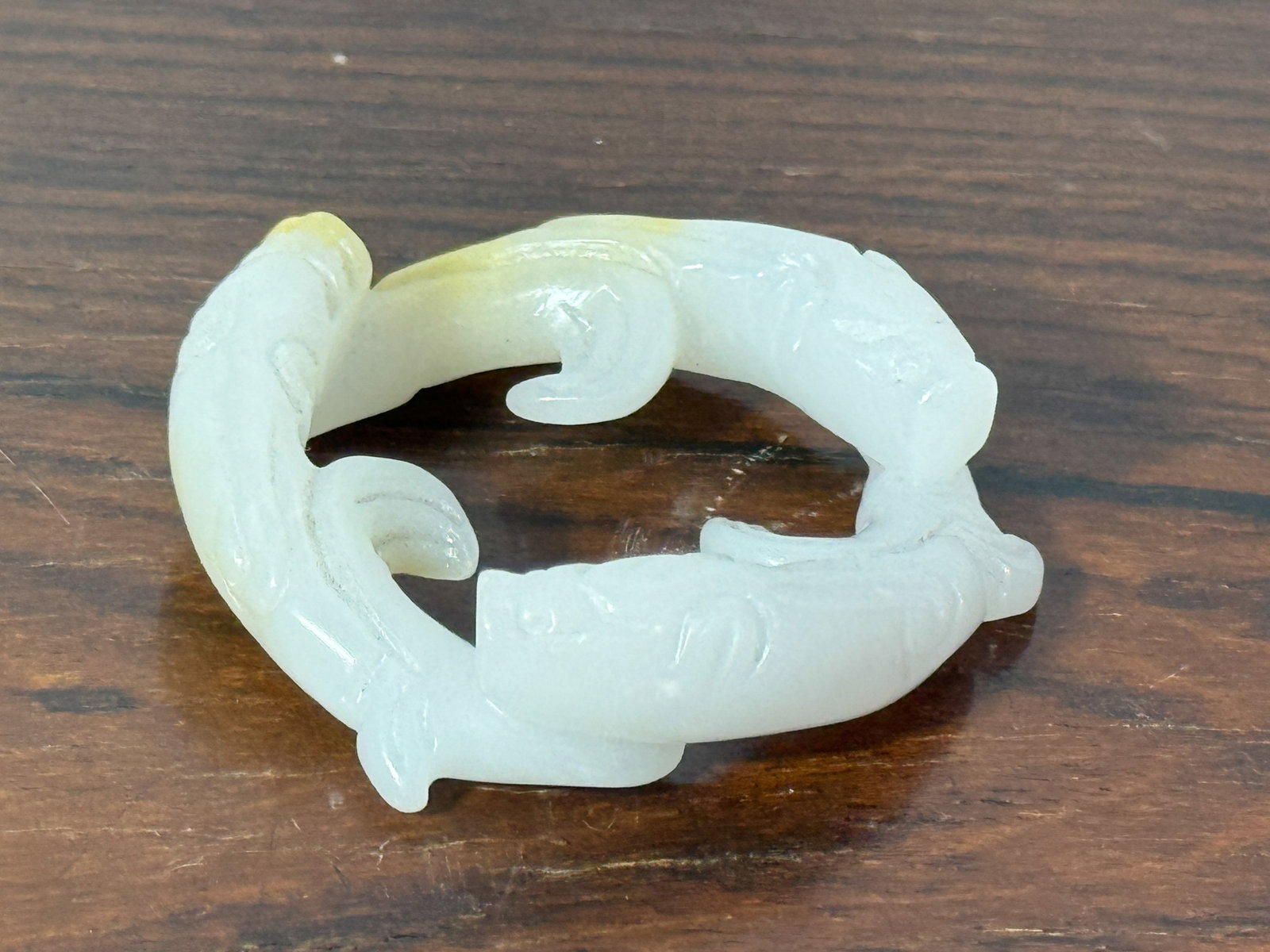 CHINESE CARVED JADE THREE-FISH RING - 5