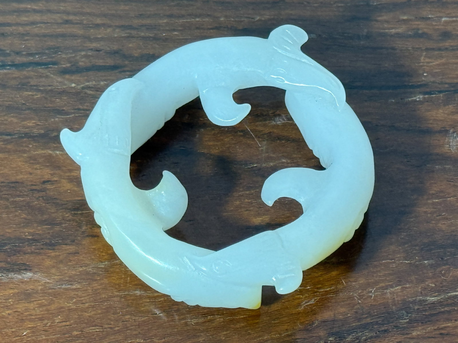 CHINESE CARVED JADE THREE-FISH RING - 6