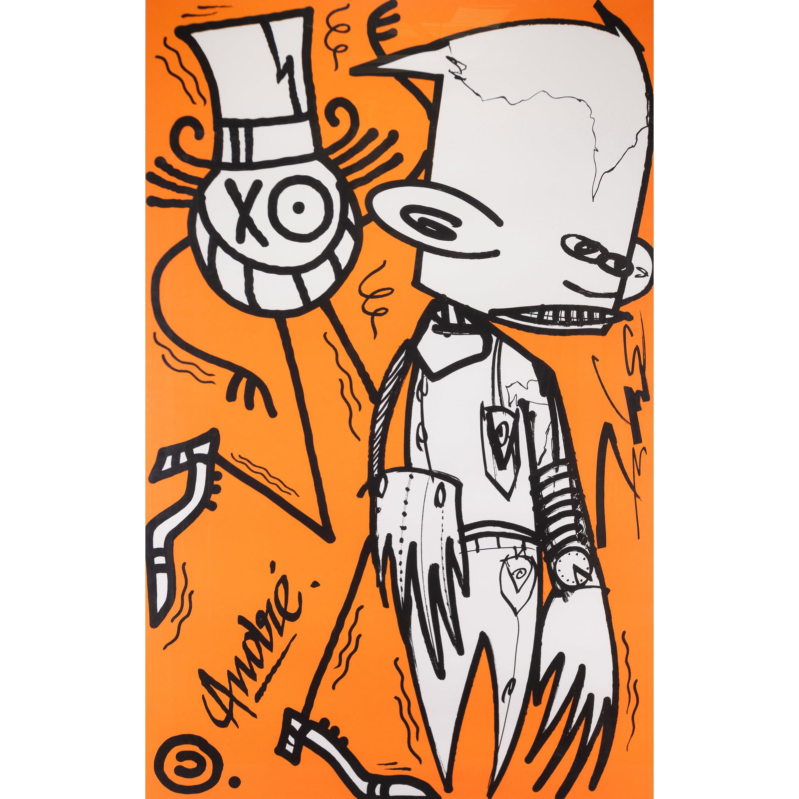FUTURA 2000 (AMERICAN, B. 1955) AND ANDRE SARAIVA, CHEZ NOUS - ORANGE: Futura 2000 (American, b. 1955) and Andre Saraiva, "Chez Nous - Orange," 2018. Screenprint in colors on wove paper, signed and numbered lower left, edition 46/60. 48"h x 31"w (121.92 x 78.74 cm) Frame
