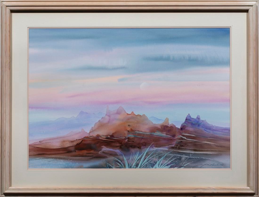 AMERICAN SCHOOL (20TH CENTURY), WATERCOLOR: American School (20th century), "Turquoise Mesa." Watercolor, signed indistinctly "Williams" lower right, signed and titled verso. Overall (with frame): 33"h x 43"w