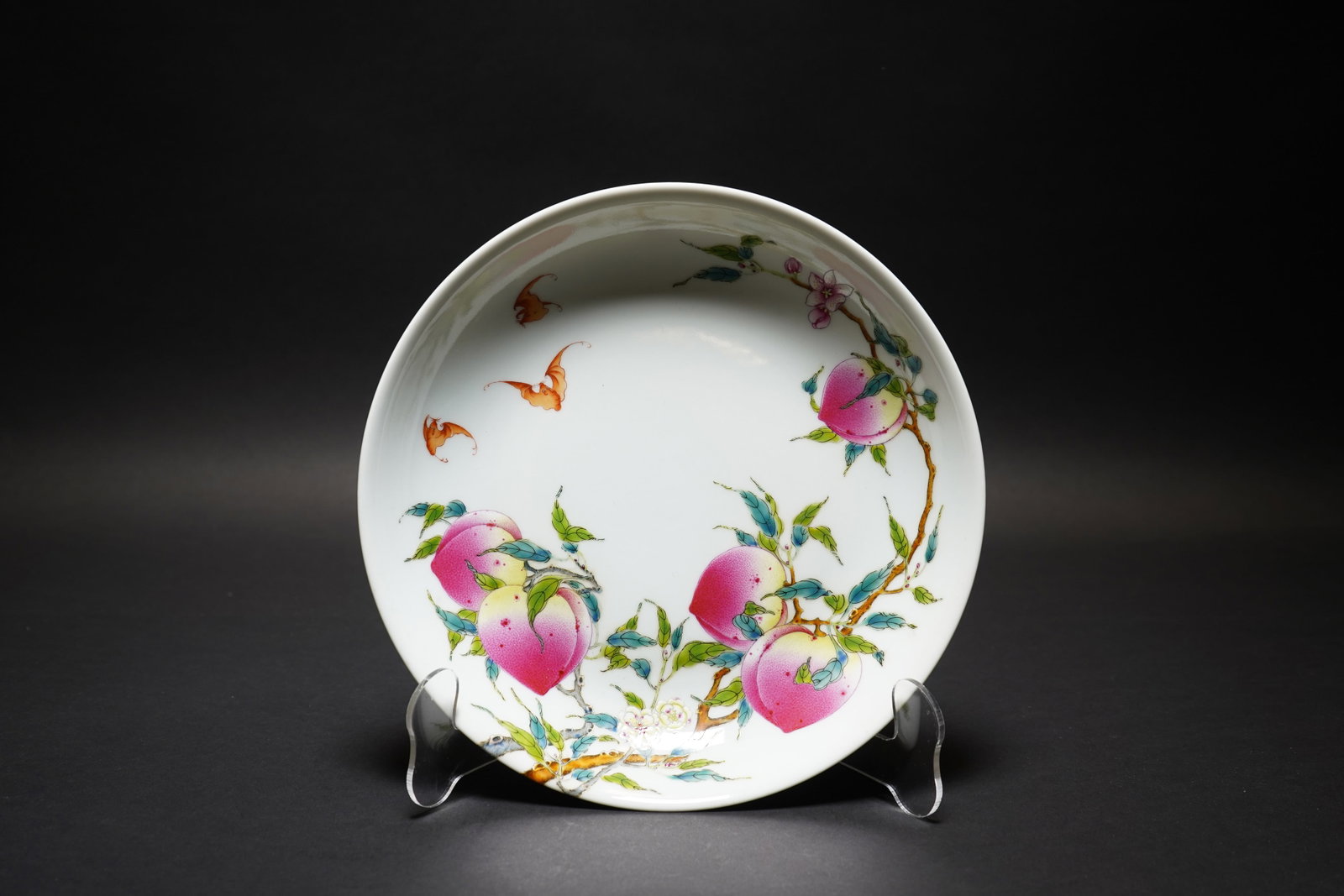 A FAMILLE-ROSE 'PEACH' DISH, YONGZHENG MARK: A famille-rose 'peach' dish, Yongzheng mark. H4.6 x 23.8 cm