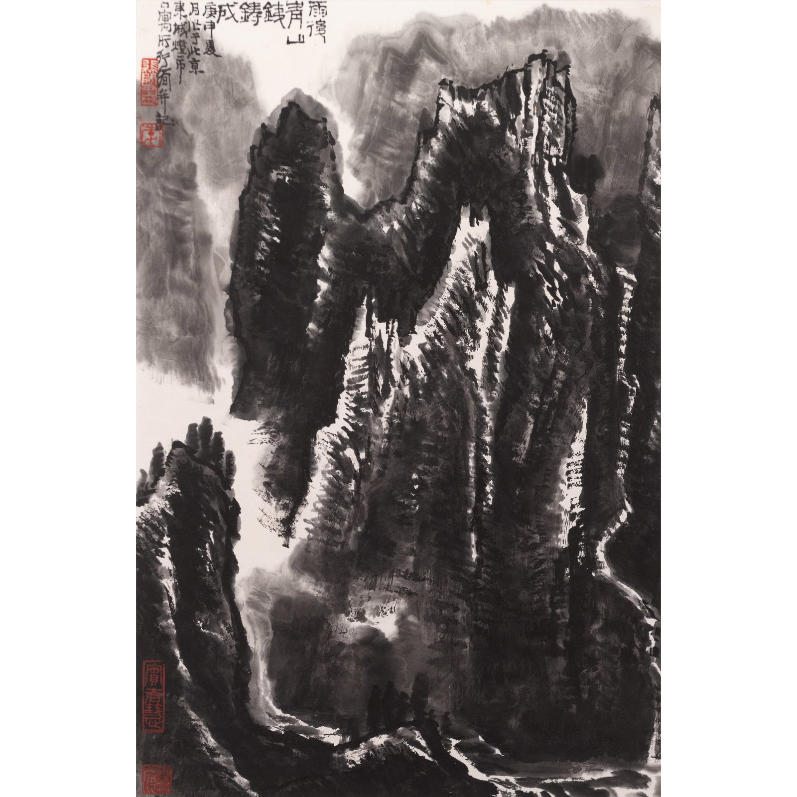LI XINGJIAN (B. 1937), LANDSCAPE: Li Xingjian (b. 1937), landscape. Ink and color on paper, framed. Image: 26.38"h x 17.32"w (67 x 44 cm); Overall (with frame): 33.27"h x 24.21"w (84.5 x 61.5 cm)