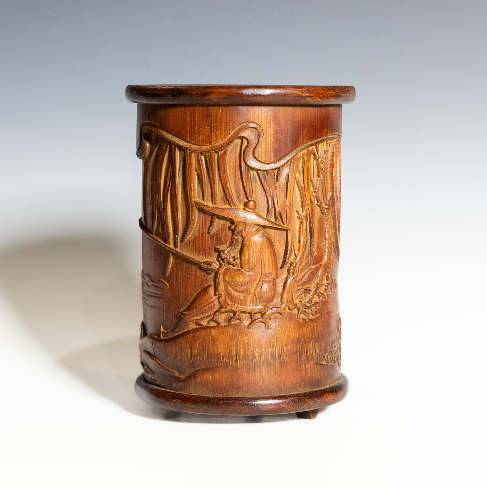A CHINESE CARVED BAMBOO 'FIGURAL' BRUSH POT (1 of 8)