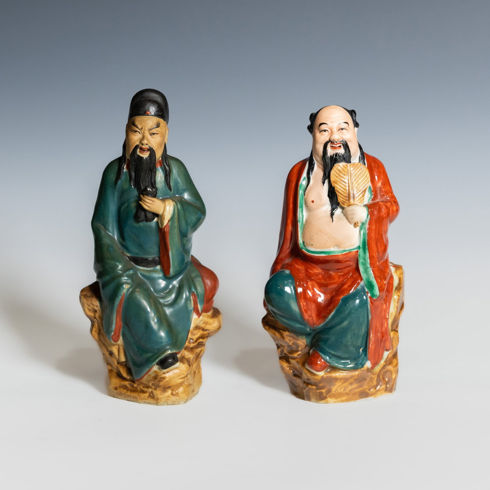 (LOT OF 2) A PAIR OF CHINESE POLYCHROME PORCELAIN FIGURES, MARKED 'CAIXINGSHUN ZAO' (1 of 9)