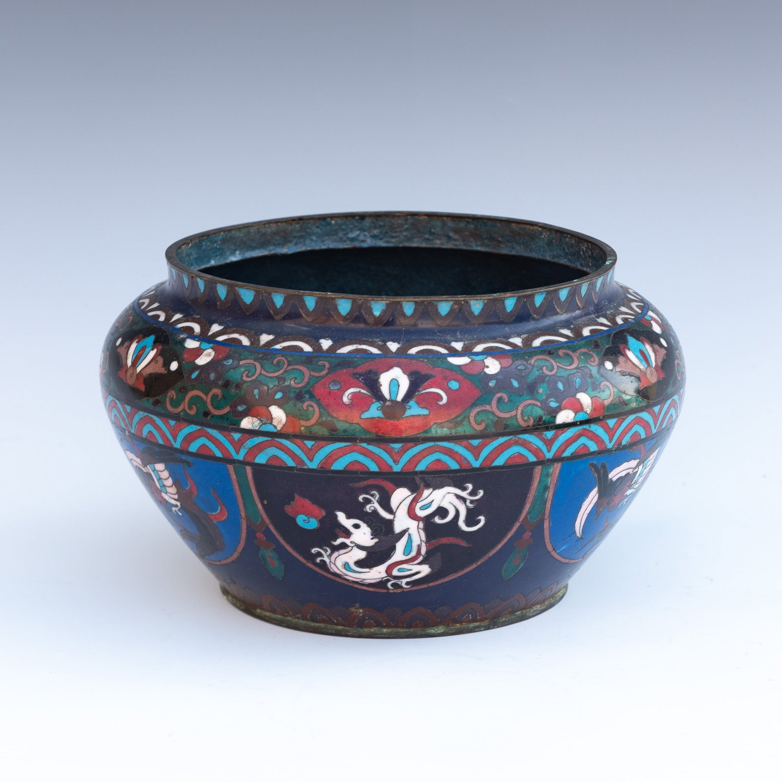 CHINESE CLOISONNE ROUNDED CENSER: Chinese cloisonne rounded censer. 5.71"h (14.5 cm)