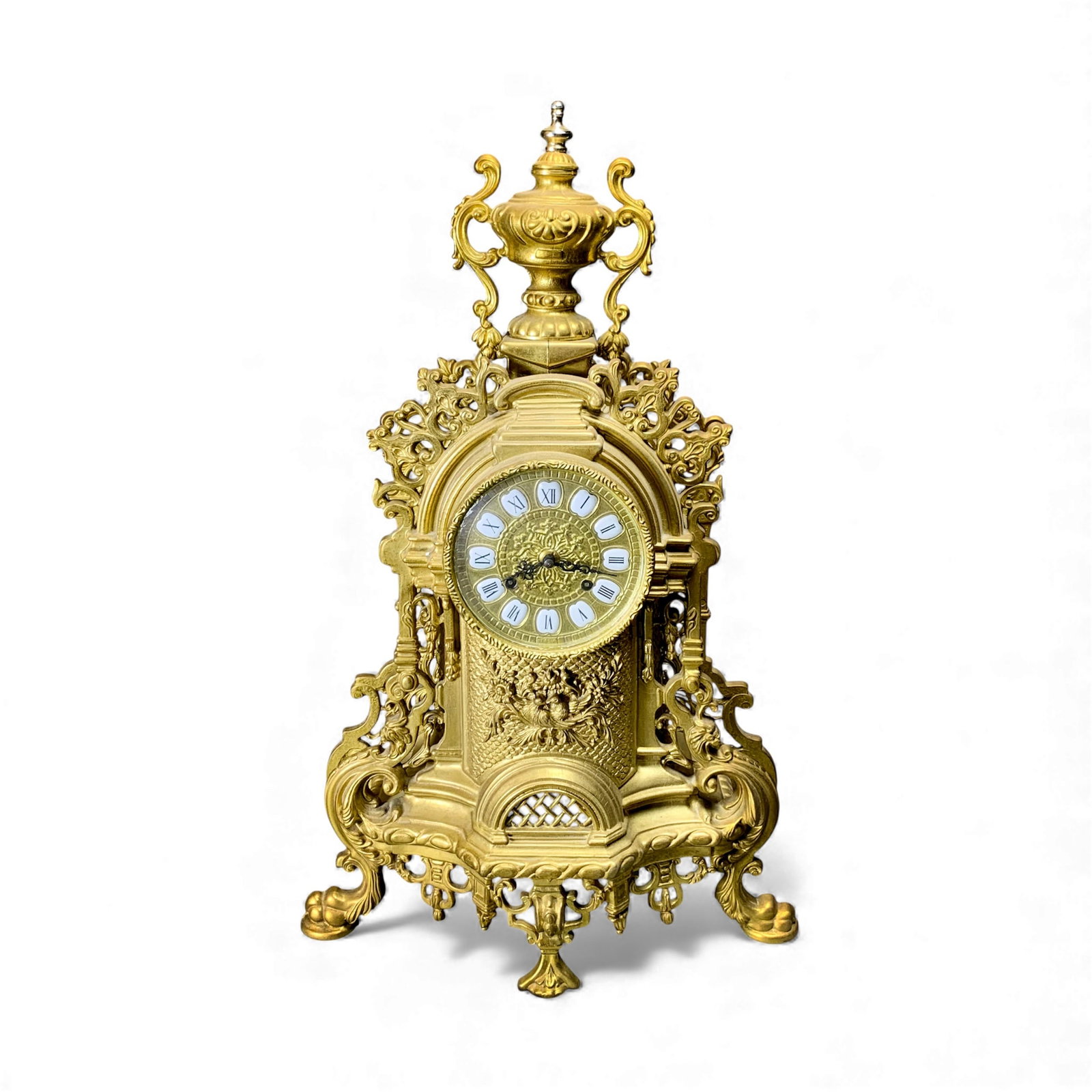 GILT-BRONZE EMPIRE CLOCK: Gilt-bronze Empire clock. 23.23"h x 13.78"w (59 x 35 cm)