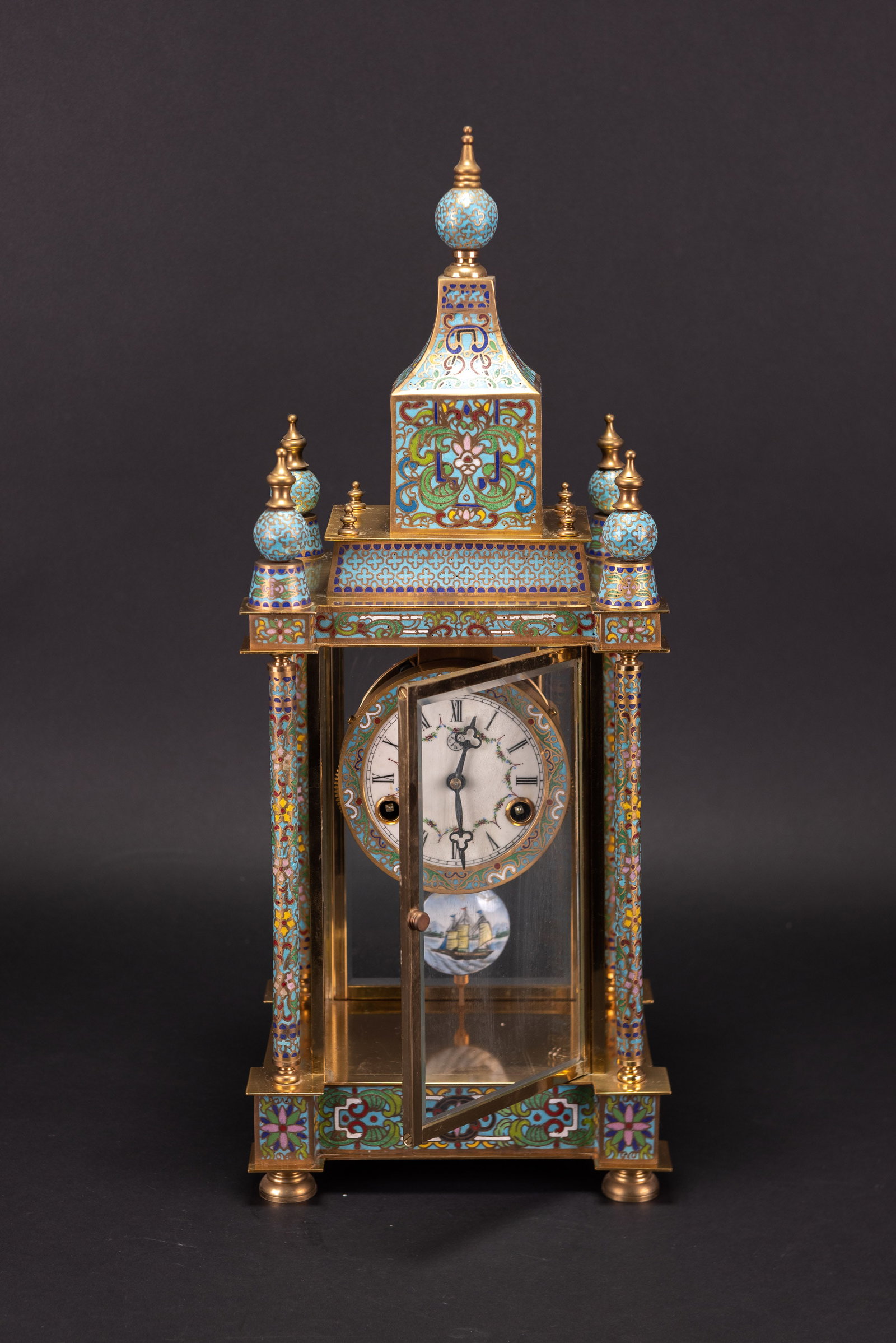 A CLOISONNE TABLE CLOCK - 10