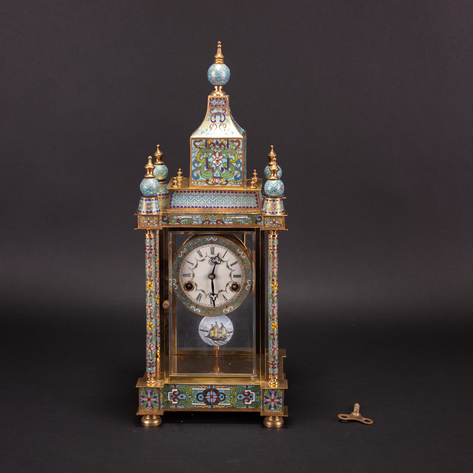 A CLOISONNE TABLE CLOCK - 13