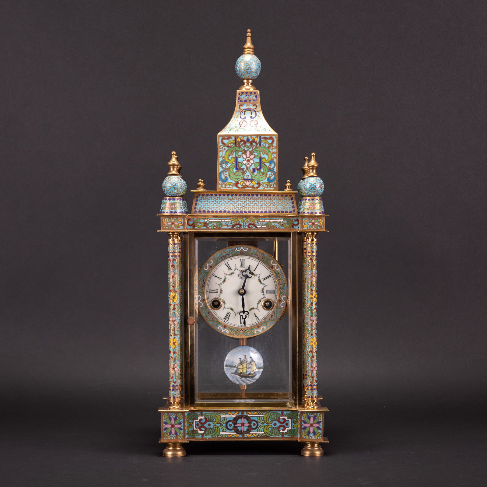 A CLOISONNE TABLE CLOCK - 2