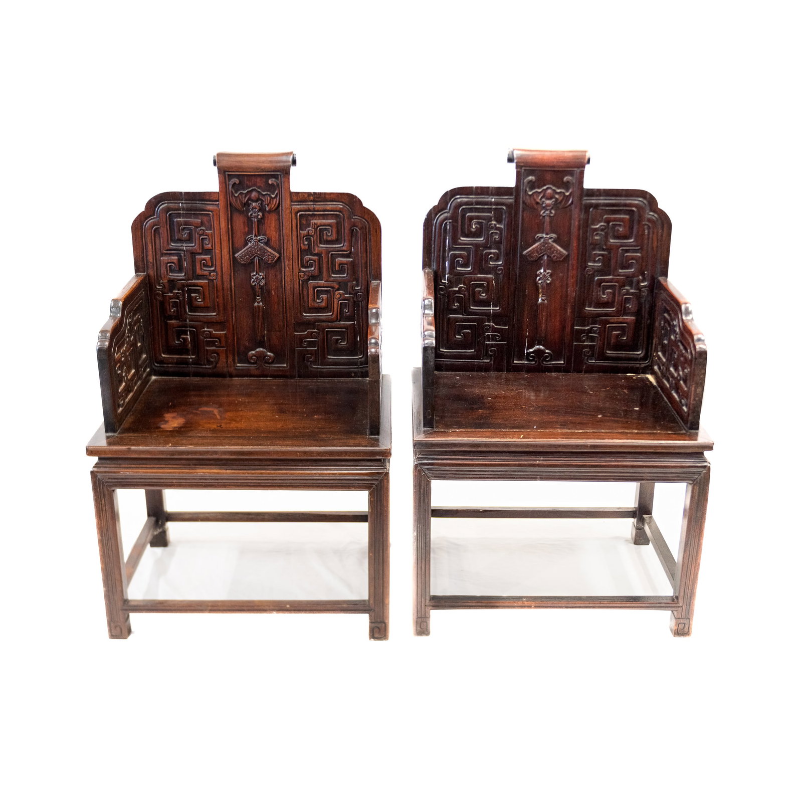 (LOT OF 2) PAIR OF CHINESE ZITAN AND HARDWOOD THRONE ARMCHAIRS, 18TH CENTURY (1 of 4)