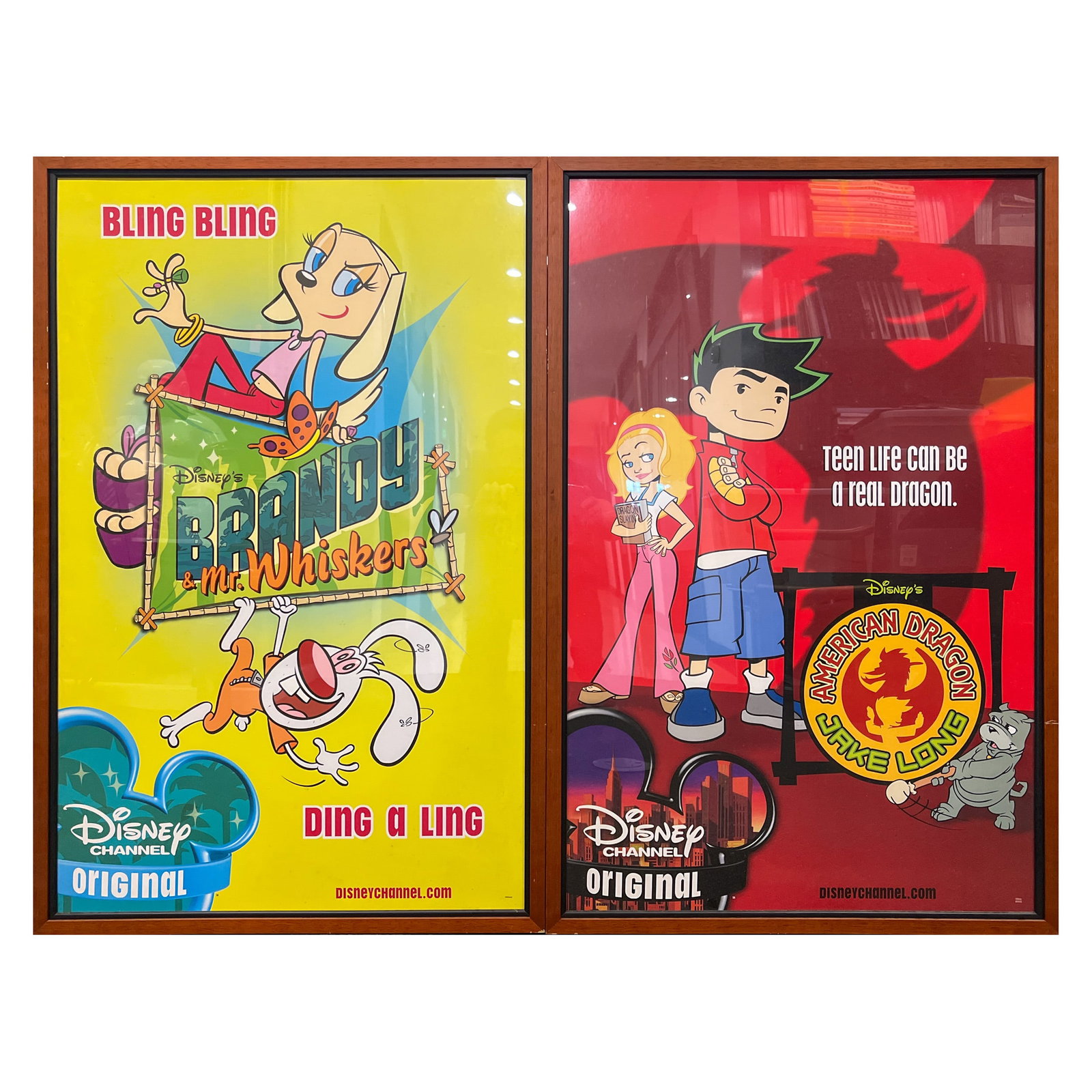 (LOT OF 2) DISNEY CHANNEL ORIGINAL PROMOTIONAL POSTERS: (lot of 2) Disney Channel Original promotional posters featuring Brandy & Mr. Whiskers and American Dragon: Jake Long, unsigned. Image: 38.78"h x 24.61"w (98.5 x 62.5 cm); Overall (With Frame):