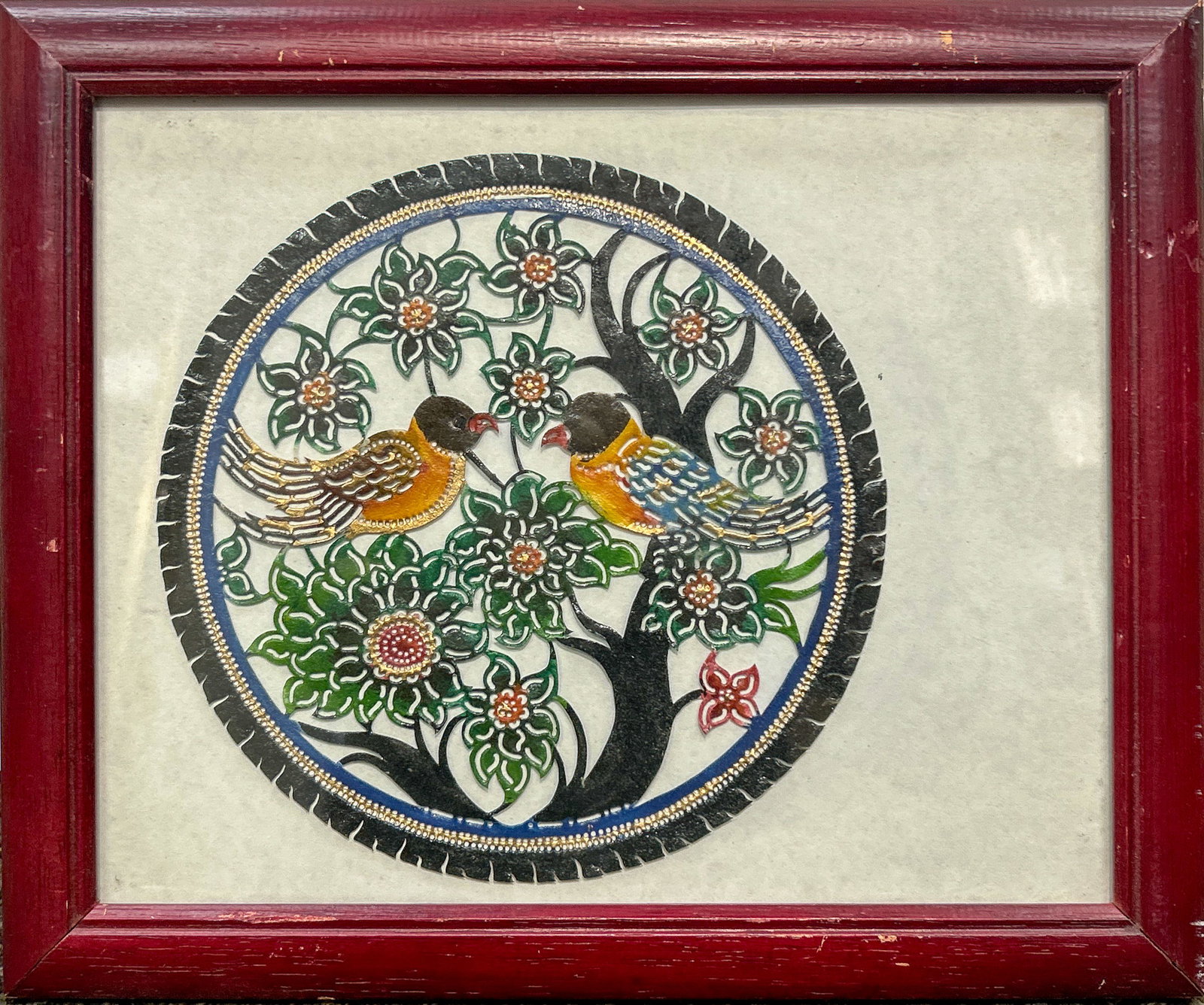 BIRD, WORK ON PAPER: Bird. Work on paper, unsigned. Image: 6.89"d (17.5 cm); Overall (With Frame): 9.45"h x 11.42"w (24 x 29 cm)