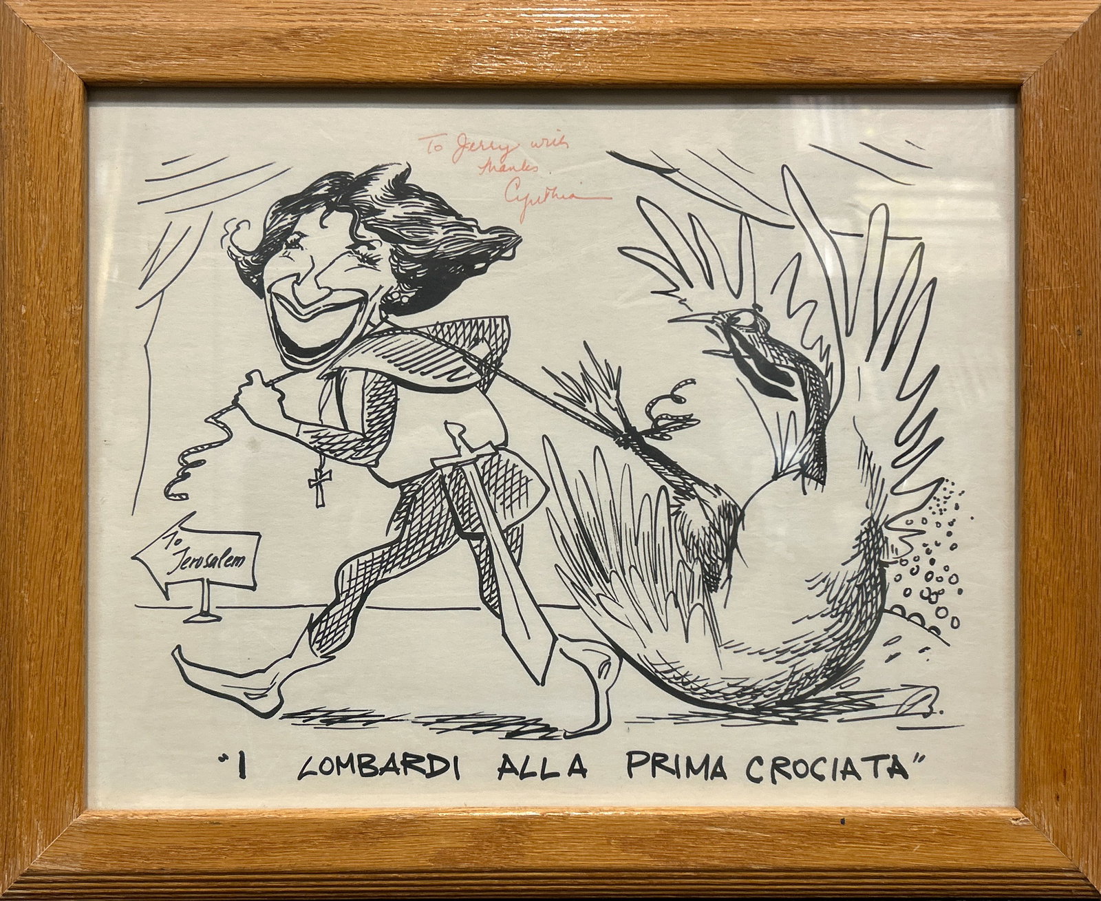 CYNTHIA, WORK ON PAPER: Cynthia, I Lombardi Alla Prima Crociata. Ink on paper, signed at the top. Image: 10.63"h x 13.58"w (27 x 34.5 cm); Overall (With Frame): 13.39"h x 16.54"w (34 x 42 cm)