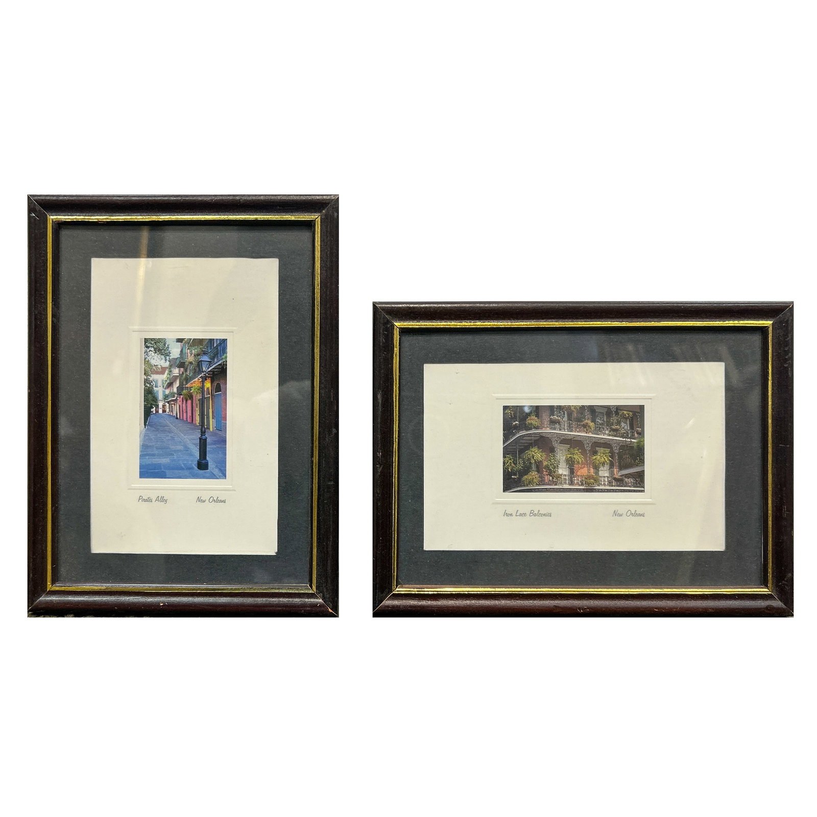 (LOT OF 2) NEW ORLEANS, PRINTS: (lot of 2) "New Orleans." Lithographs, unsigned. Image: 2.56"h x 1.57"w (6.5 x 4 cm); Overall (With Frame): 7.87"h x 5.91"w (20 x 15 cm)
