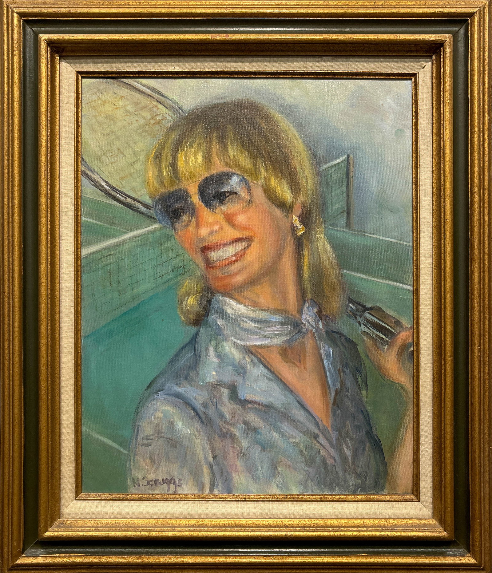 AMERICAN SCHOOL, PAINTING: American School (late 20th century), "Portrait of a Woman." Oil on canvas. Image: 19.69"h x 15.55"w (50 x 39.5 cm); Overall (With Frame): 27.36"h x 23.23"w (69.5 x 59 cm)